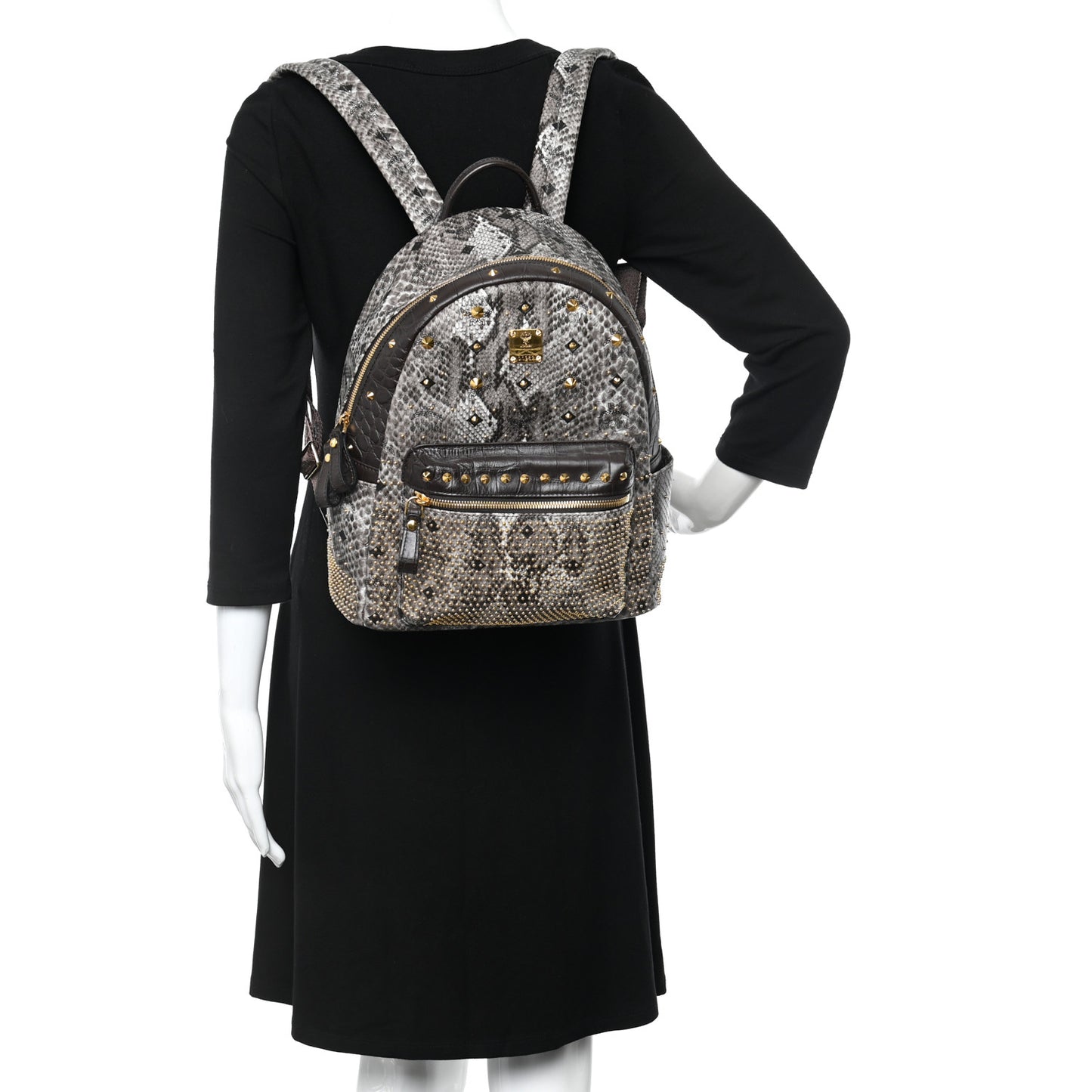 Visetos Snakeskin Printed Studded Small Stark Backpack Light Grey