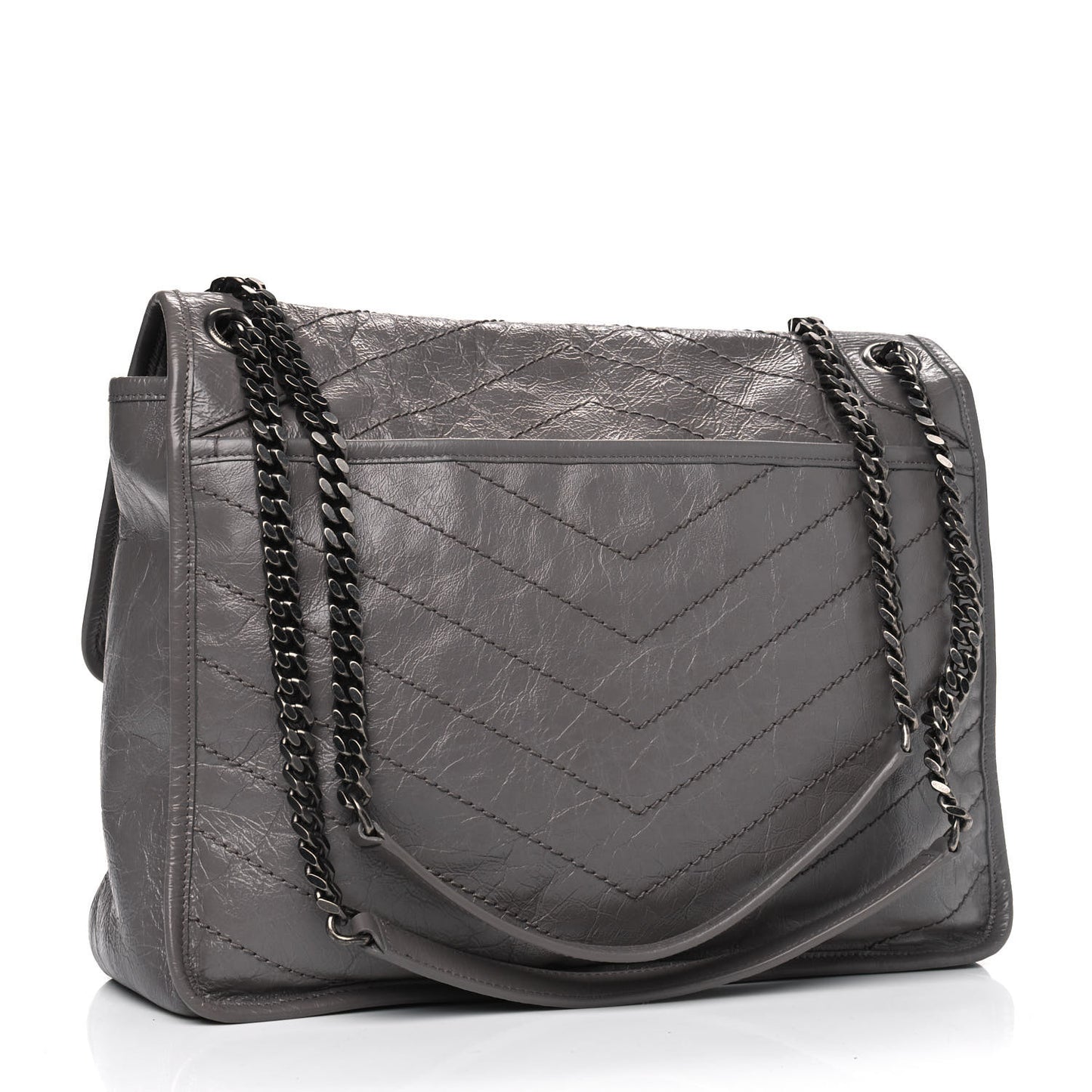 Crinkled Calfskin Matelasse Monogram Large Niki Chain Satchel Fog