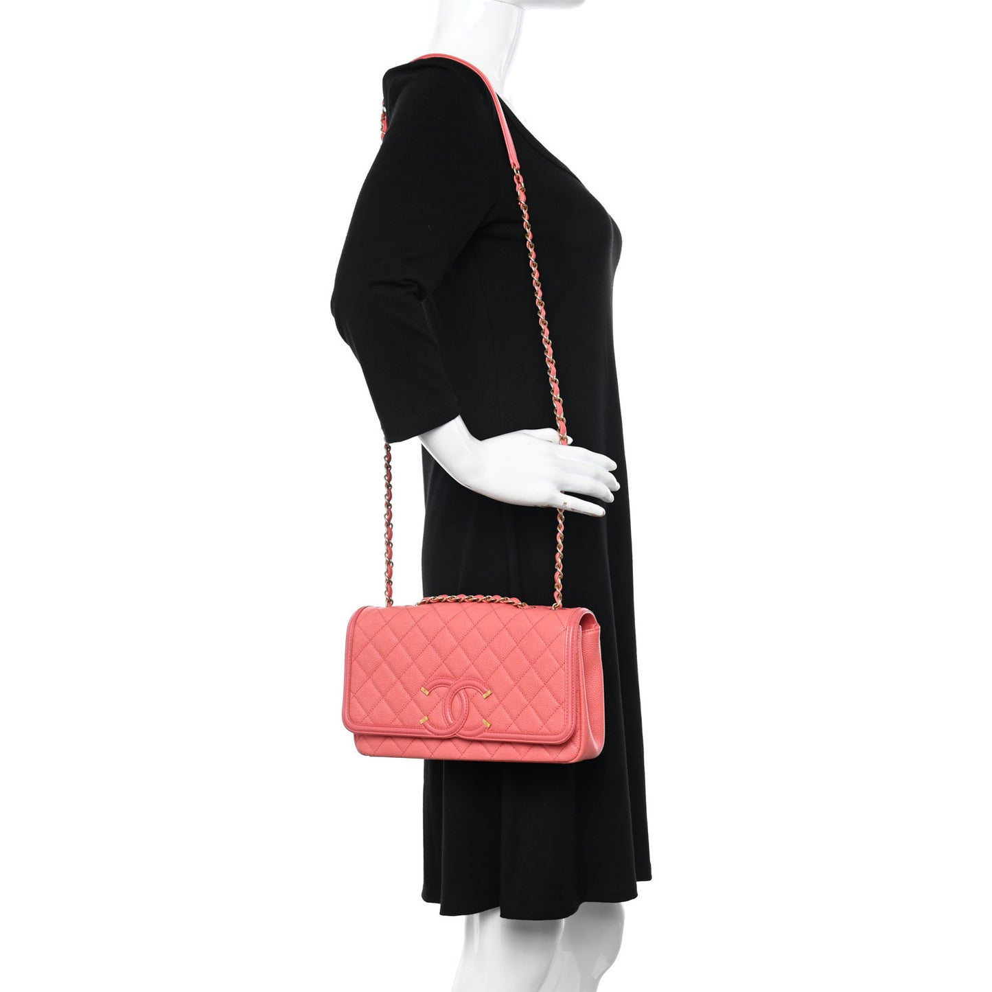 Caviar Quilted Medium CC Filigree Flap Pink