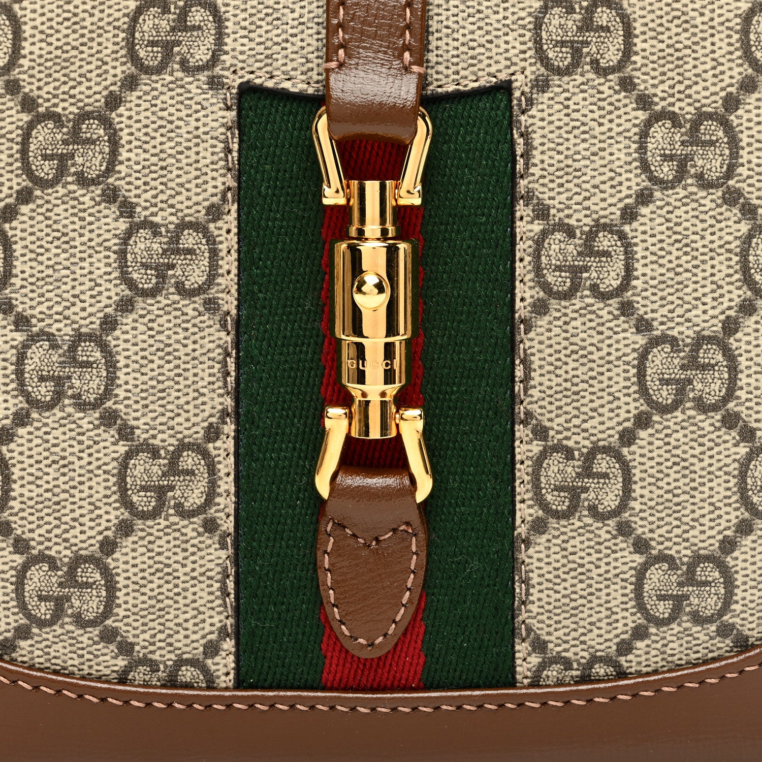 Gucci GG Supreme Monogram Azalea Calfskin Web Mini Jackie 1961 Hobo Beige Ebony Brown Sugar 7 of 9