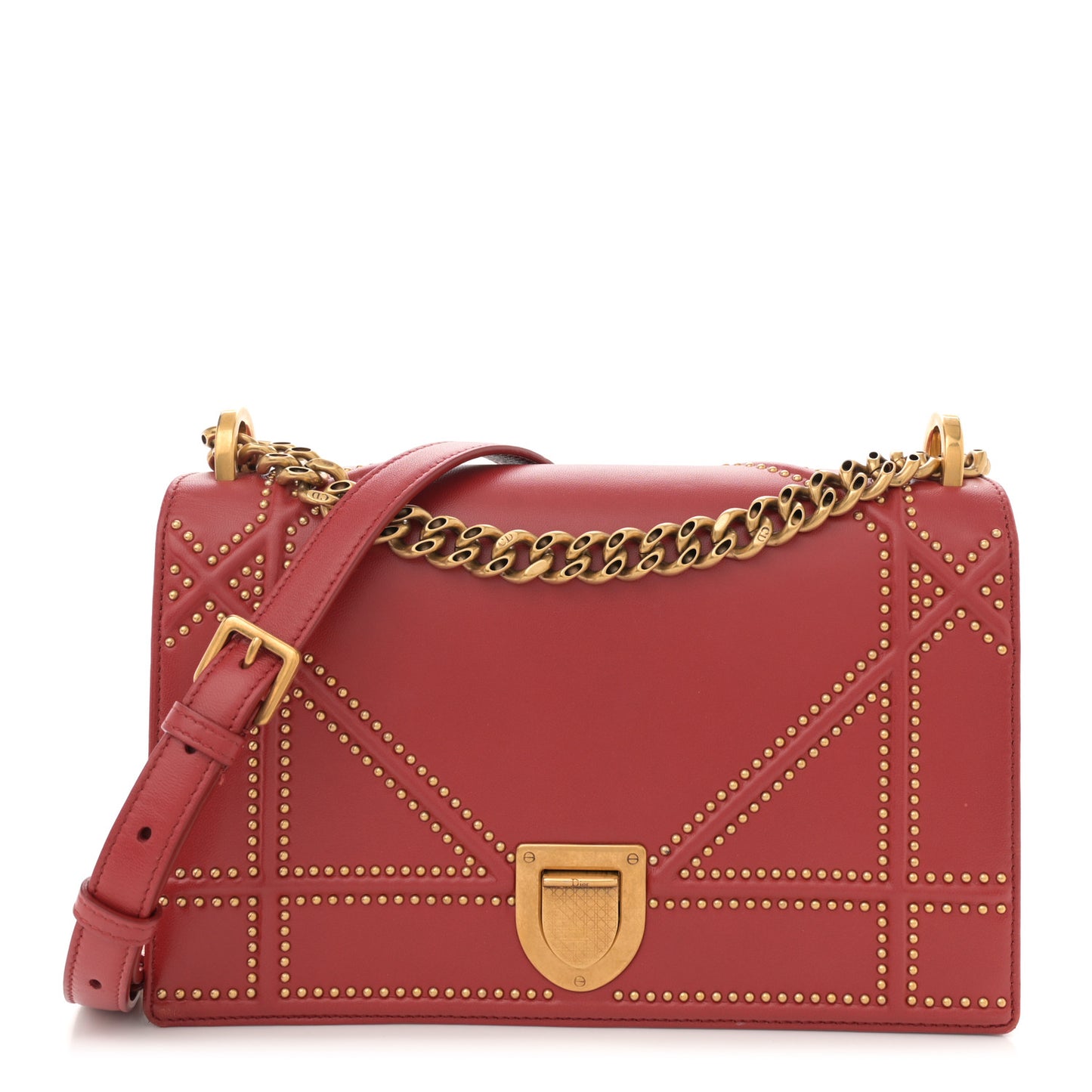 Calfskin Studded Medium Diorama Flap Bag Red