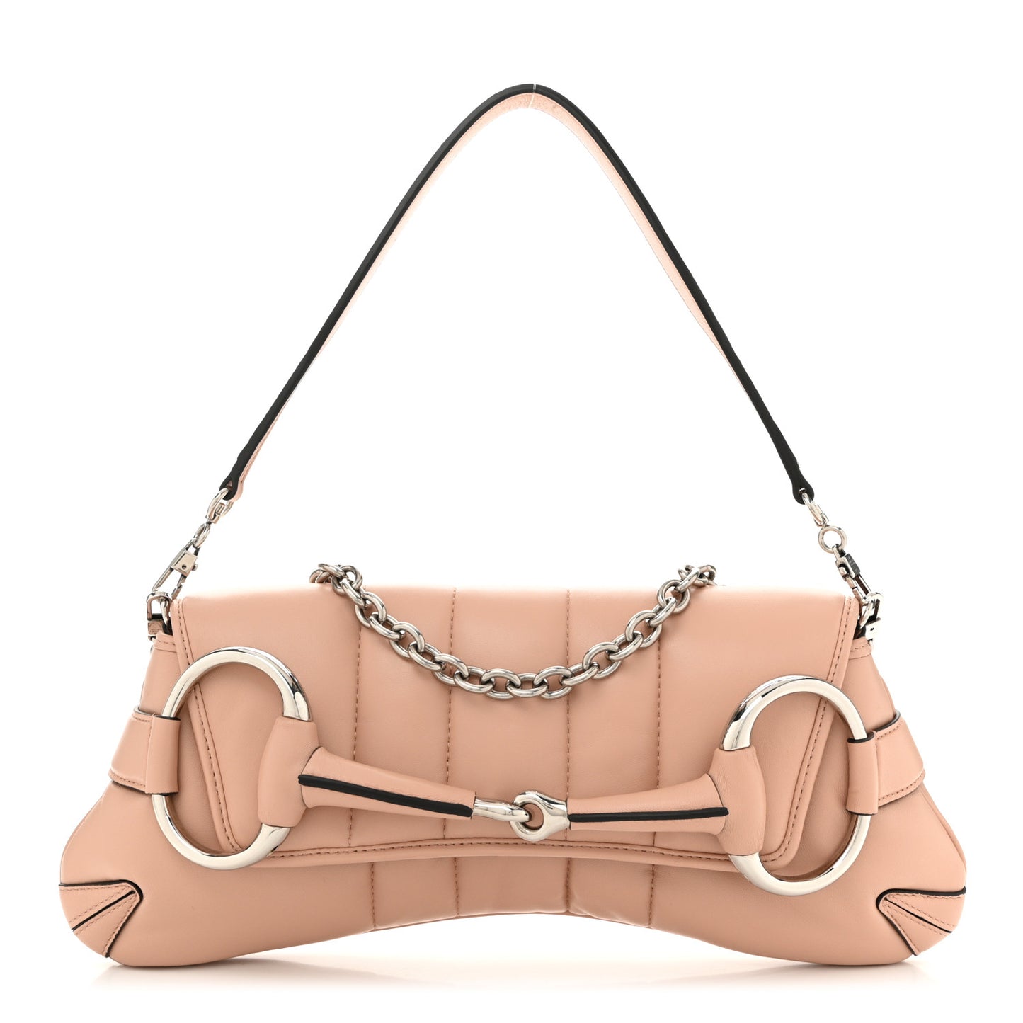 Nappa Vertical Matelasse Medium Maxi Horsebit Chain Shoulder Bag Pink Sand