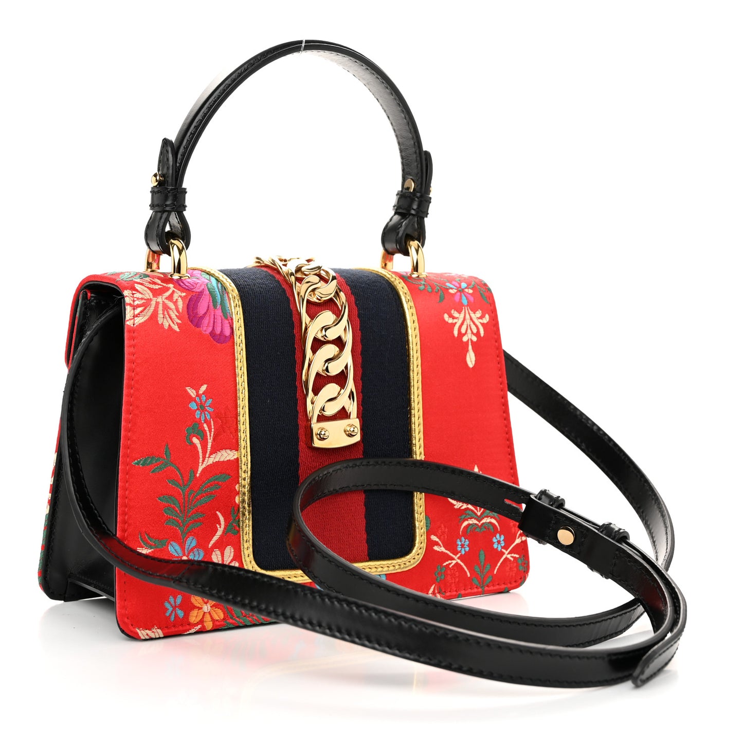 Jacquard Floral Mini Sylvie Top Handle Bag Red Multicolor Black