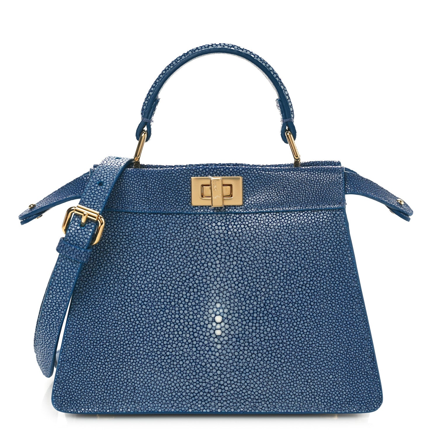 FENDI ネイビー ケース Fendi Stingray Shiny Nappa Petite Peekaboo I SEE U Satchel Mirto