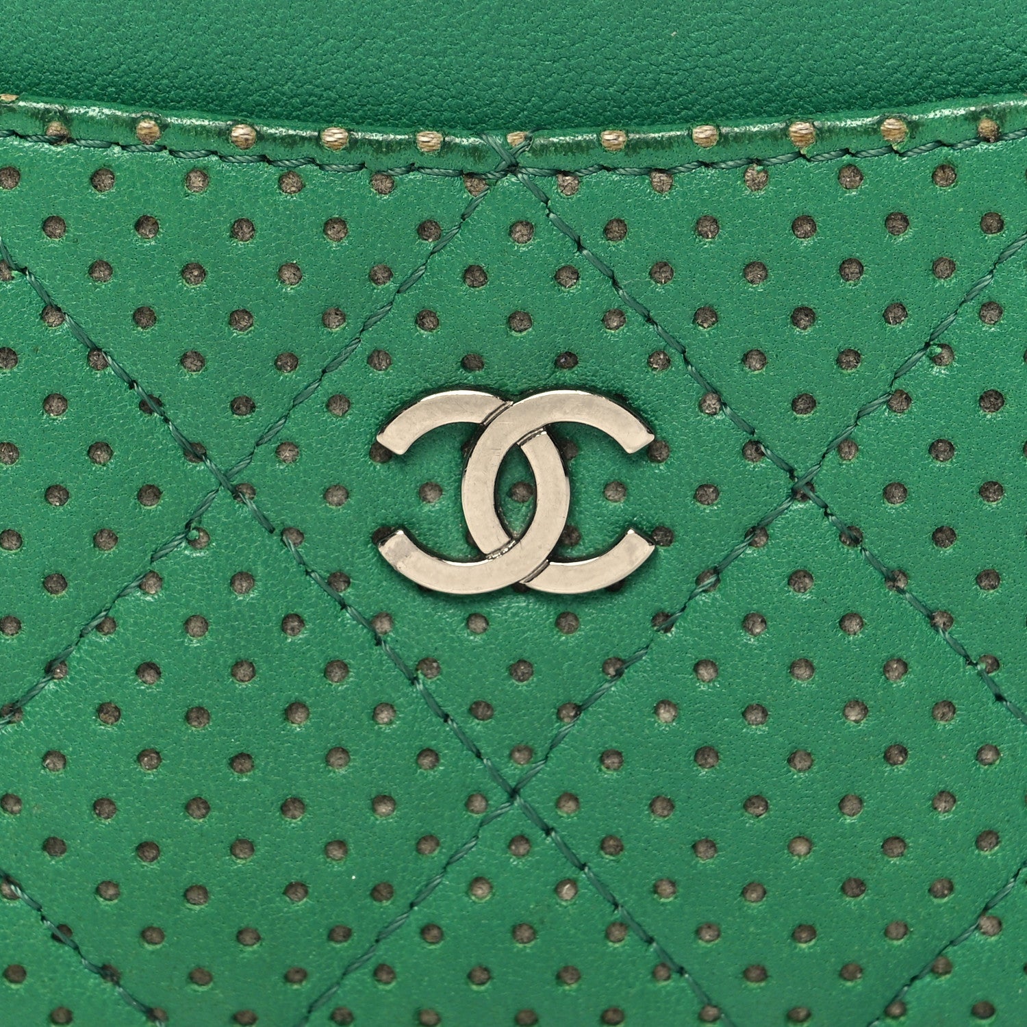 Chanel Perforated Lambskin Quilted Card Holder Green 9 of 11