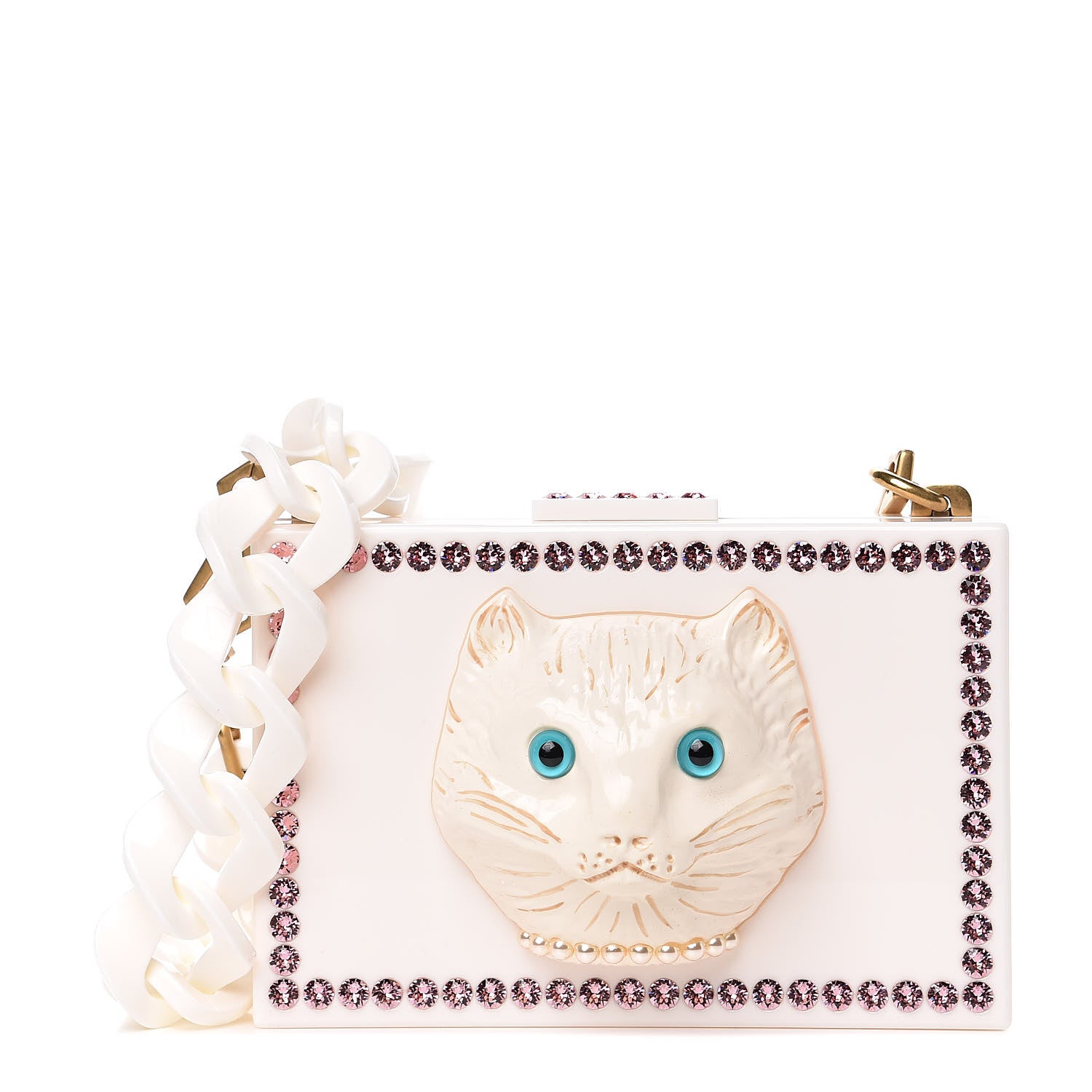 Gucci Plexiglass Crystal Cat Face Box Clutch White 500937