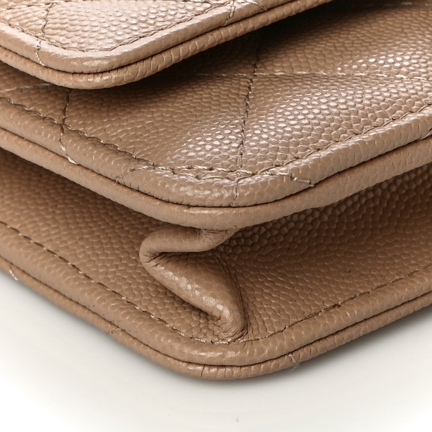 Caviar Quilted Crystal CC Wallet On Chain WOC Beige
