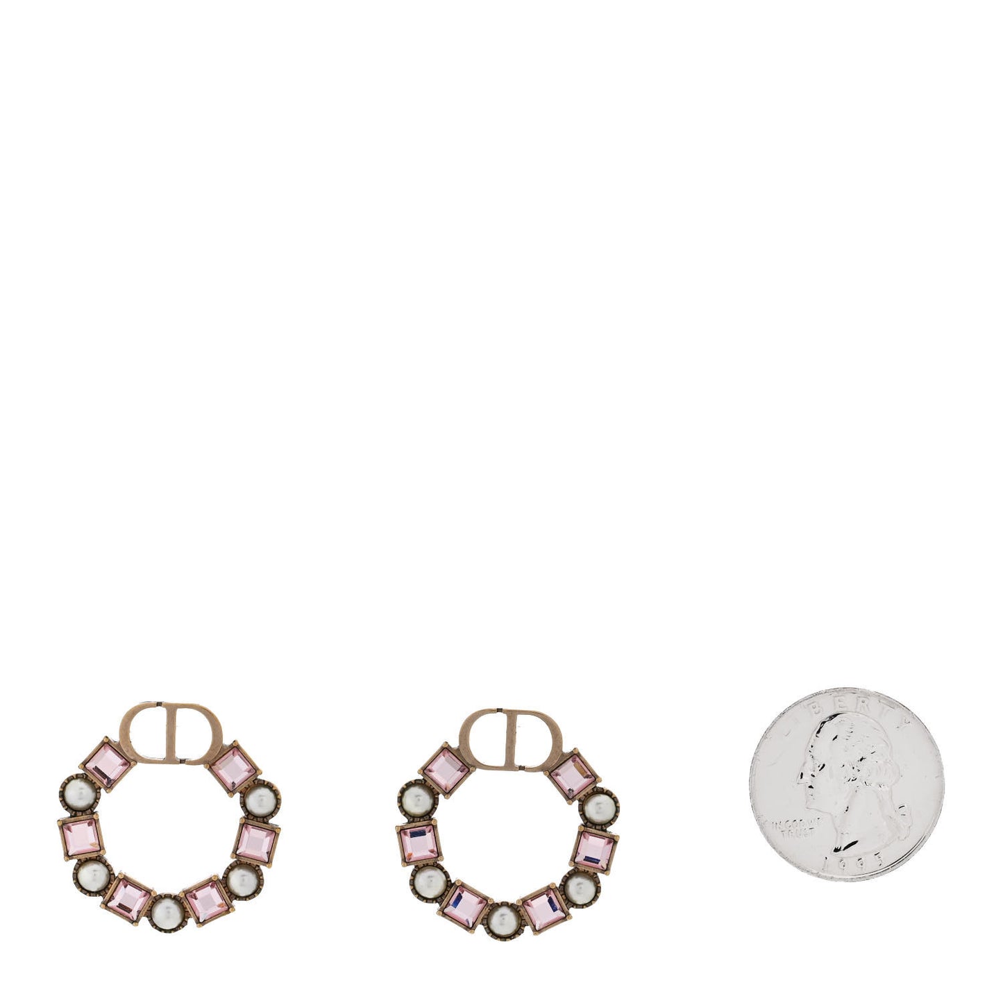 Crystal Pearl Petit CD Earrings Gold Pink