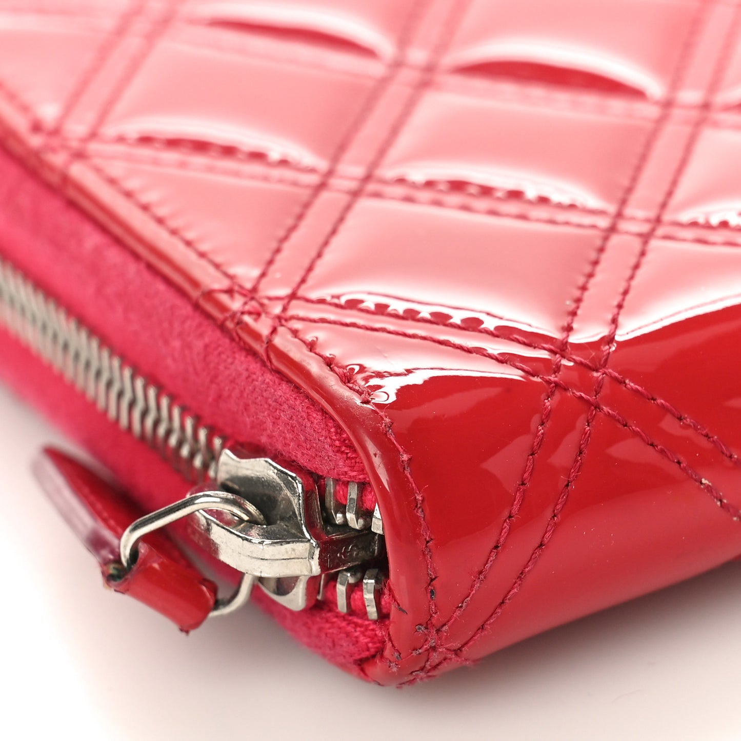 Patent Quilted Double Stitched Zip Around Wallet Pink