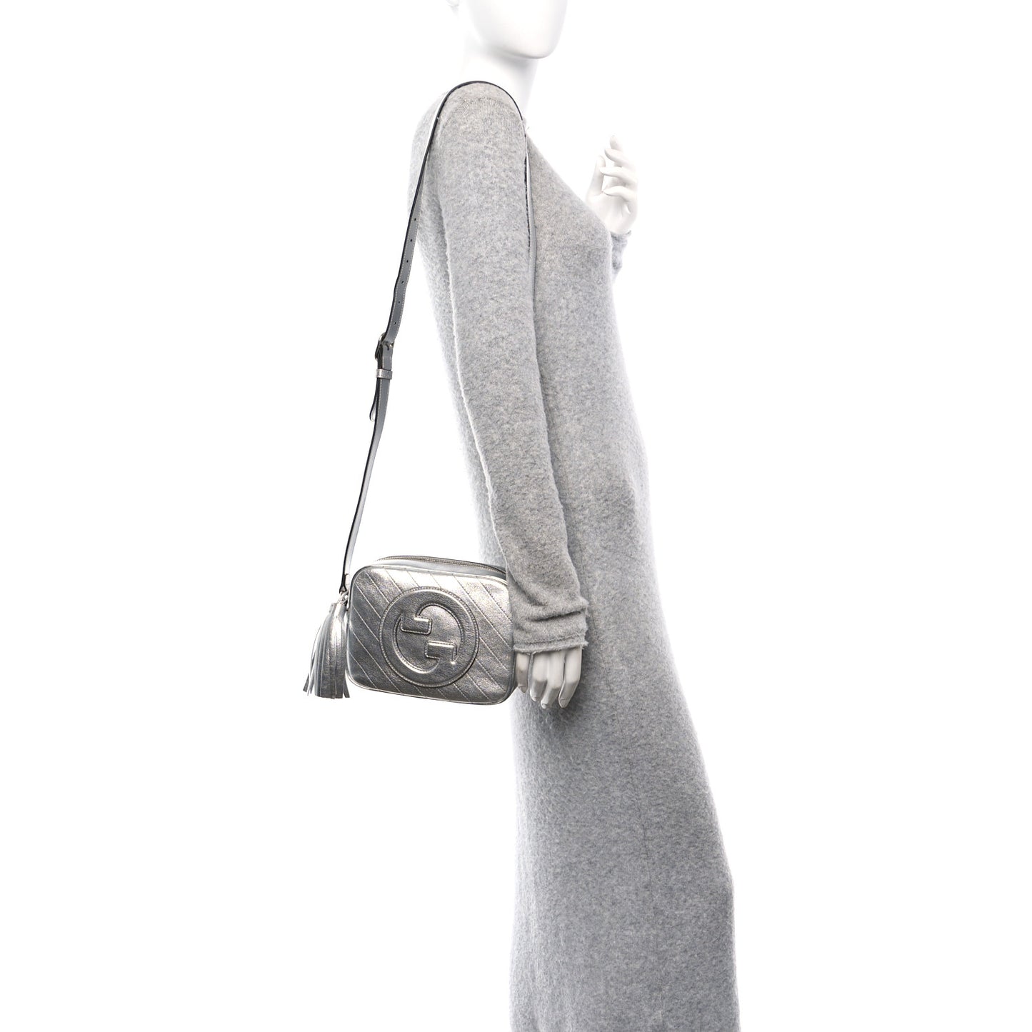 Metallic Sakai Be Green Calfskin Diagonal Stitched Small Blondie Shoulder Bag Silver