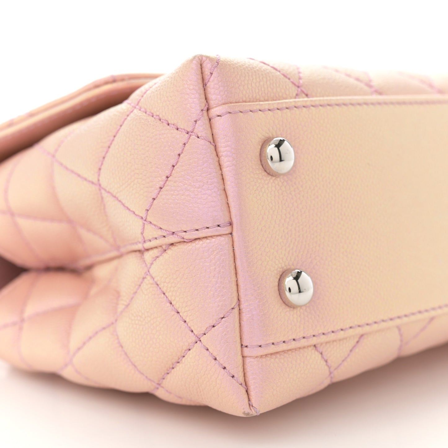 Iridescent Caviar Quilted Mini Coco Handle Flap Pink