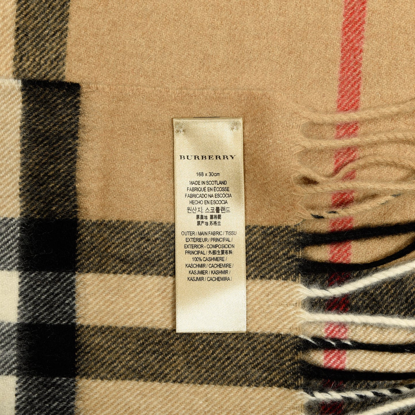 Cashmere Giant Check Fringe Scarf Archive Beige