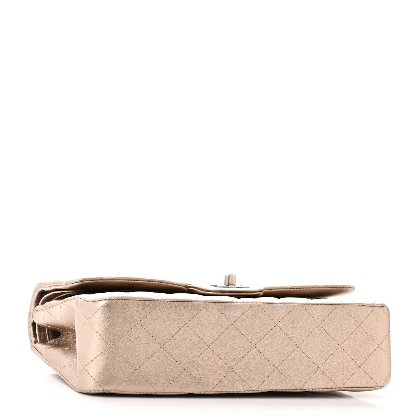 Metallic Calfskin Quilted Medium Double Flap Khaki