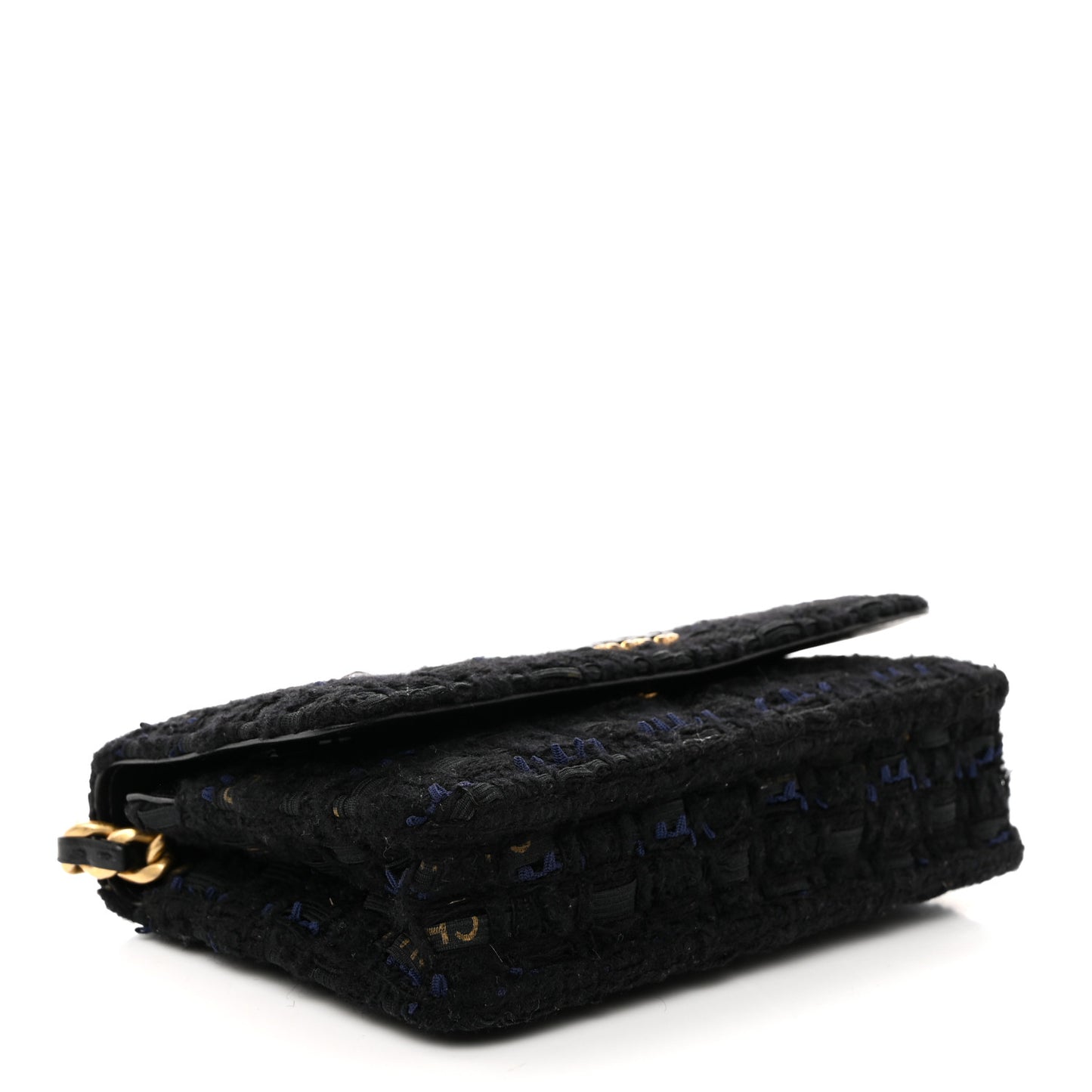 Tweed Quilted Chanel 19 Wallet On Chain WOC Black Navy Gold