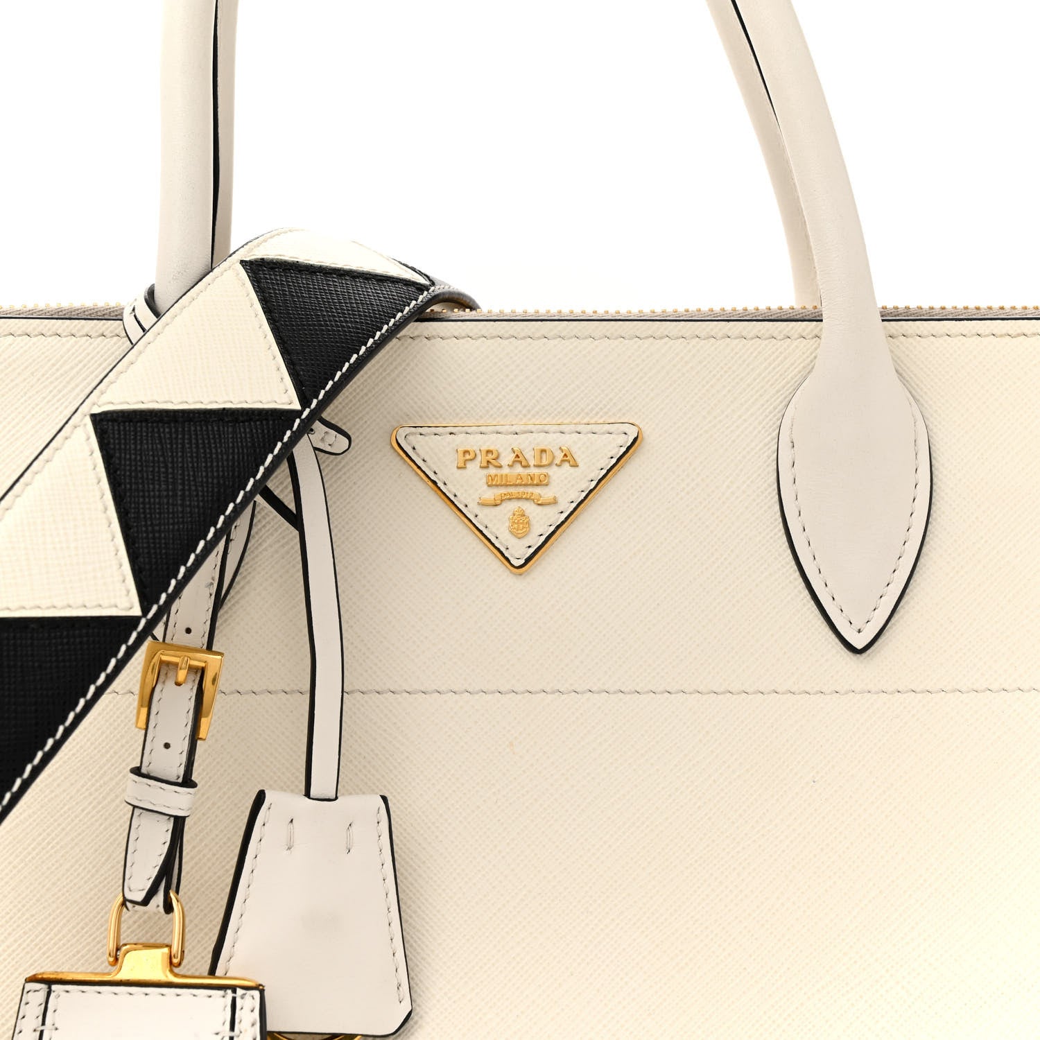 Prada Saffiano City Calfskin Greche Paradigme Bag White Black 8 of 20