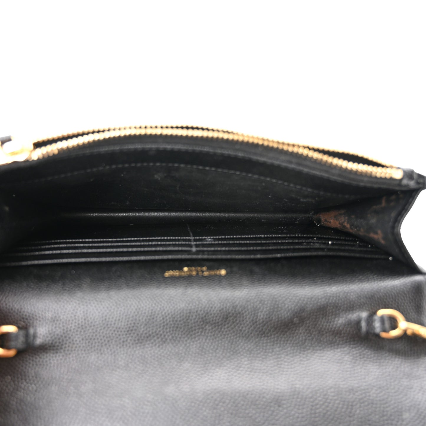 Grain De Poudre Matelasse Chevron Monogram Envelope Chain Wallet Black