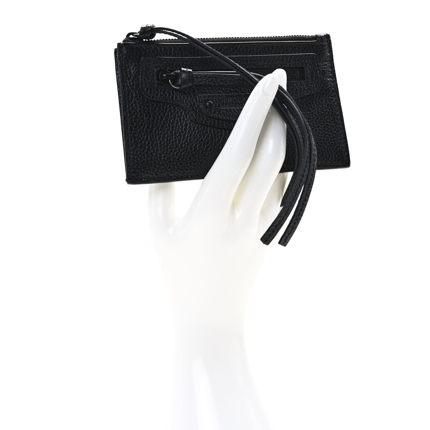 Grained Calfskin Monochrome Neo Classic Brass Hardware Long Coin Case Card Holder Black