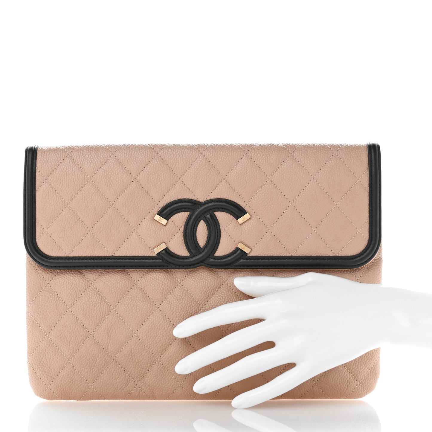 Caviar Quilted Filigree Flap Pouch Beige Black