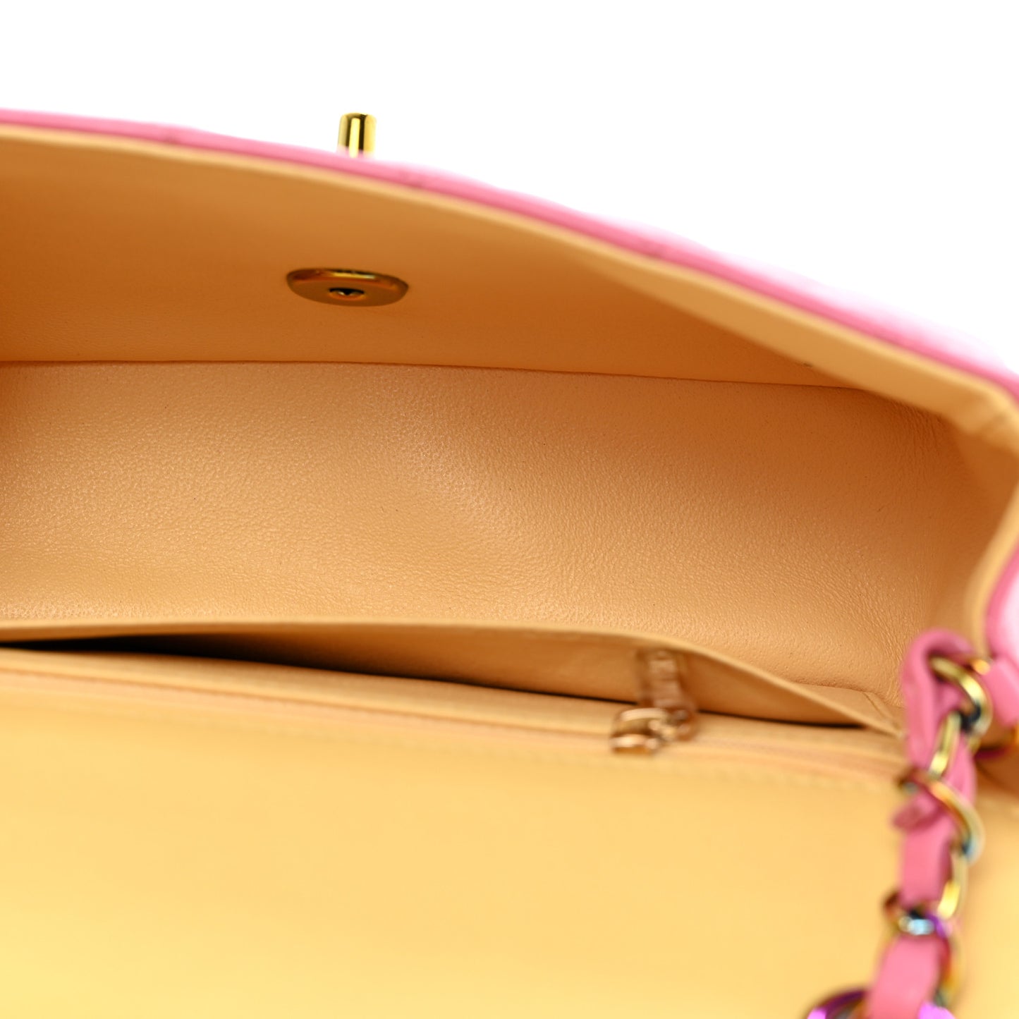 Lambskin Quilted Mini Rectangular Flap Pink Yellow