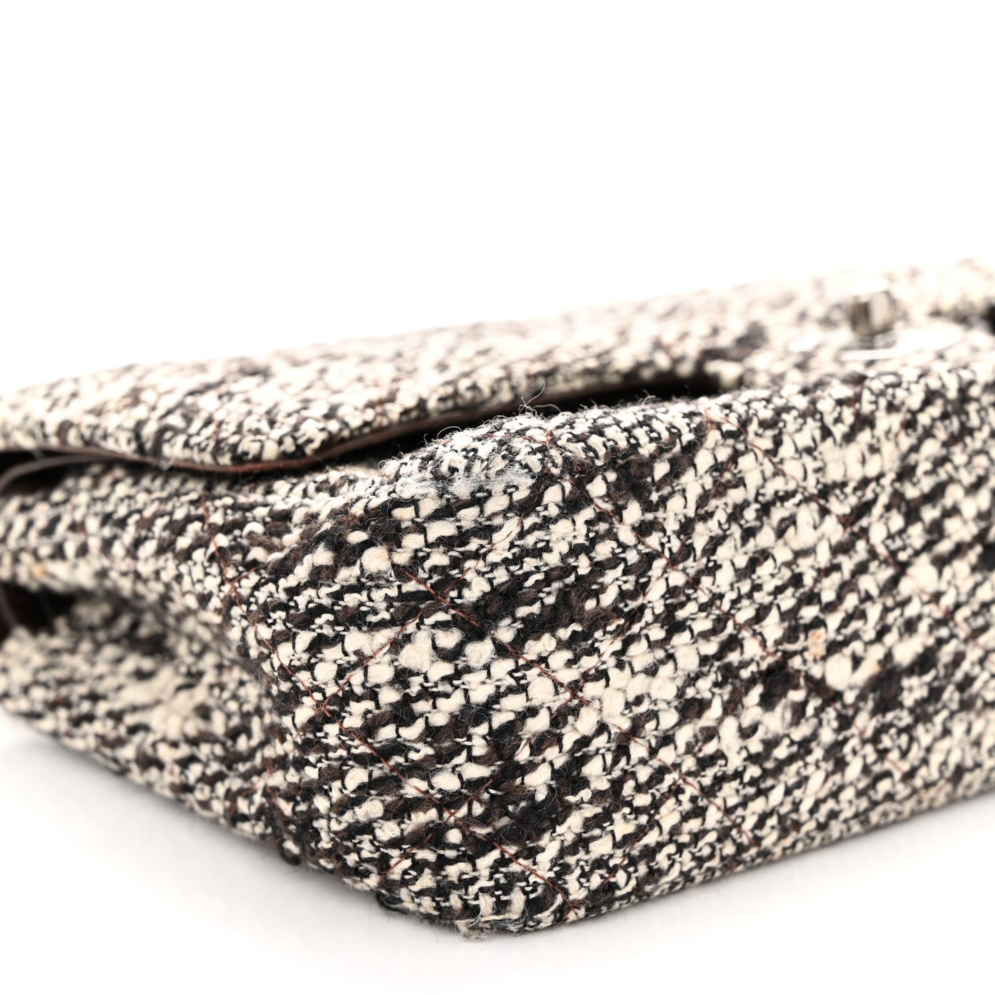 Tweed Quilted Medium Double Flap White Brown