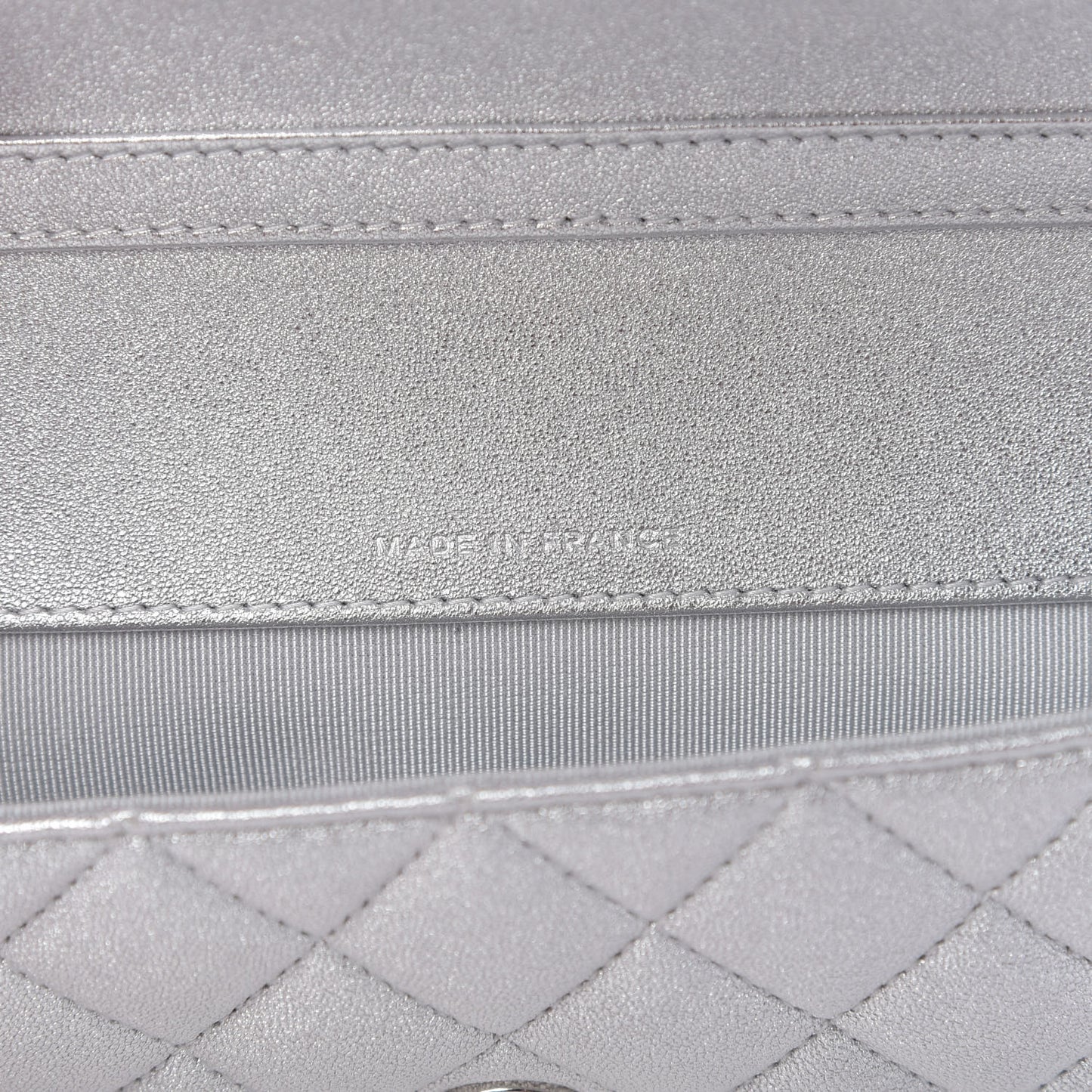 Metallic Lambskin Quilted Glasses Case With Chain Silver