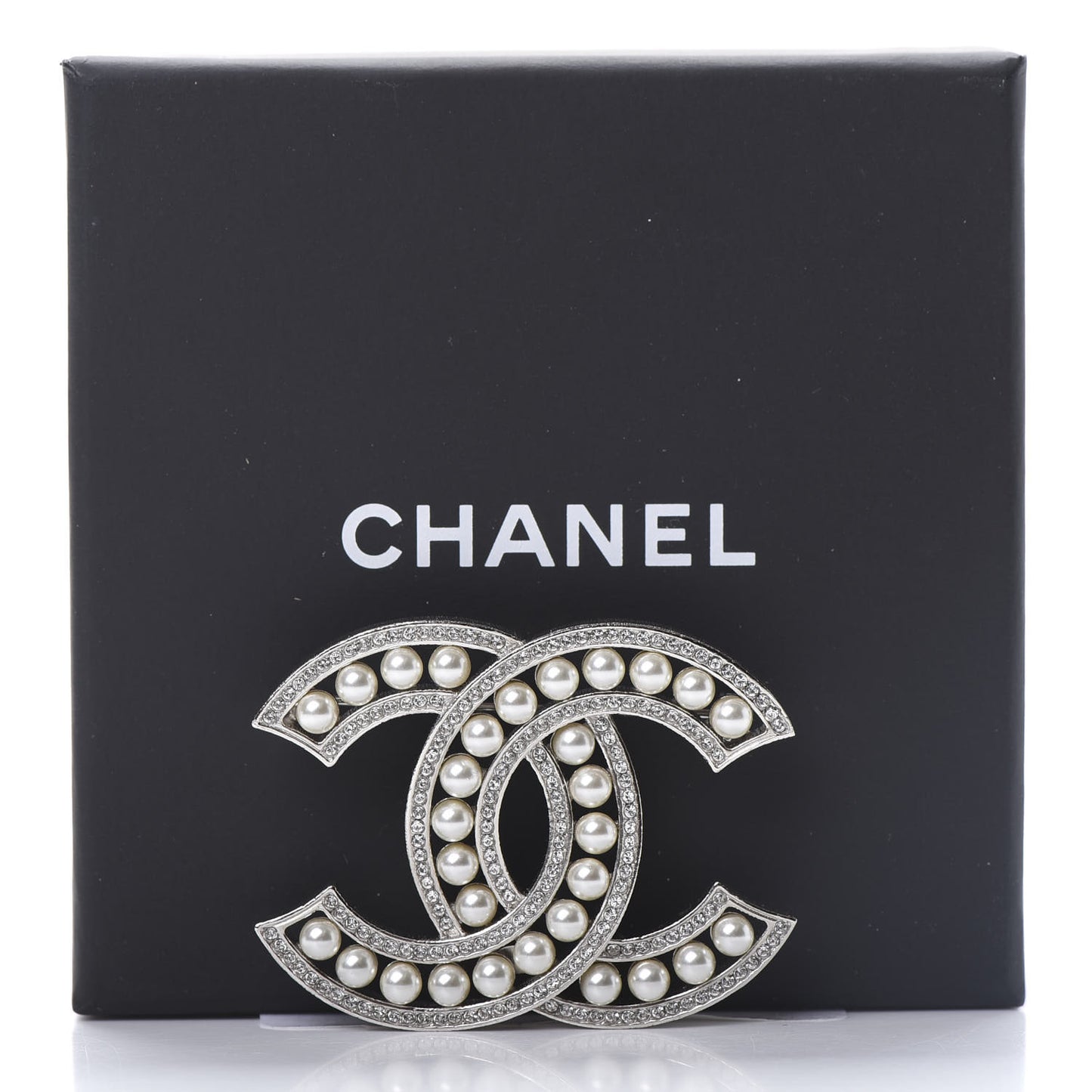 Pearl Crystal CC Brooch Silver