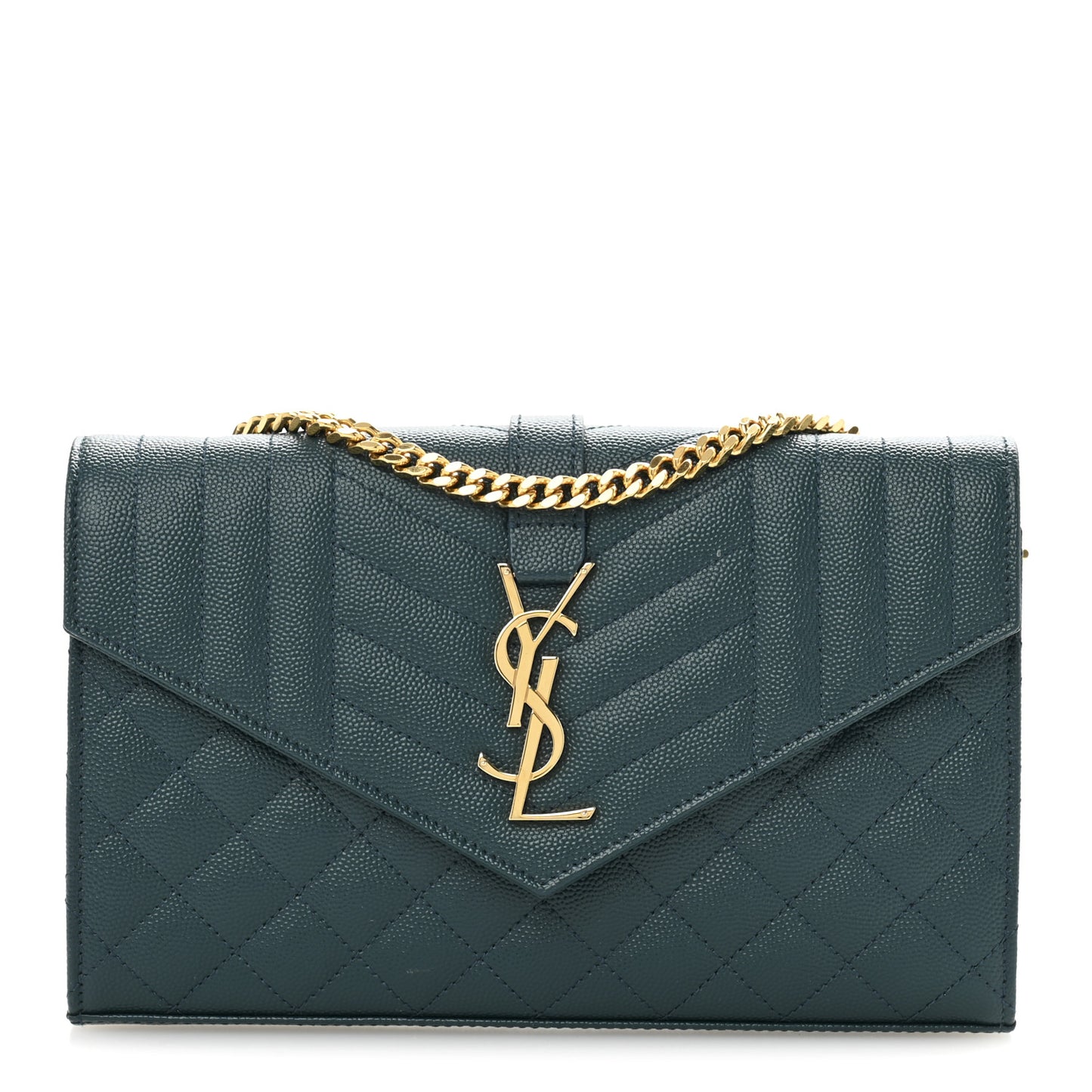 Grain De Poudre Mixed Matelasse Triquilt Monogram Chain Wallet Sea Turquoise
