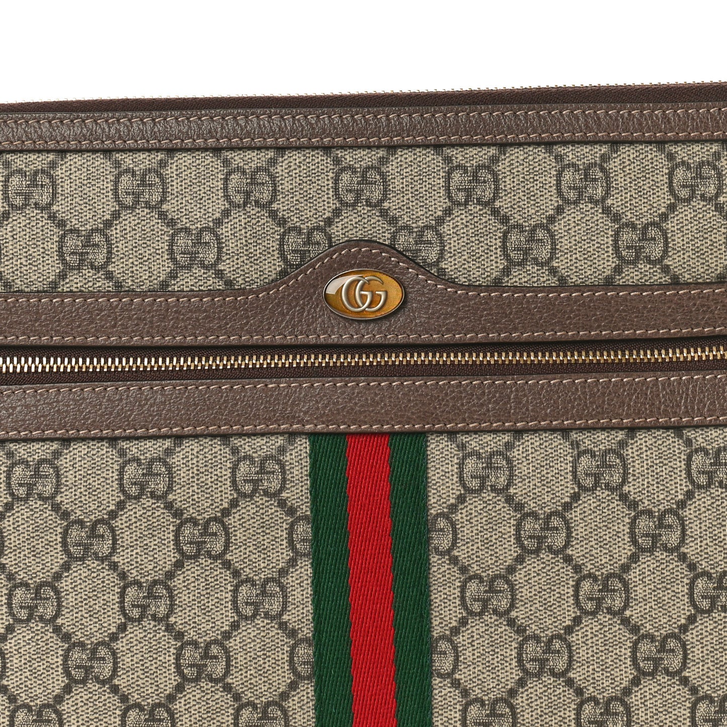 GG Supreme Monogram Large Ophidia Pouch Clutch Brown