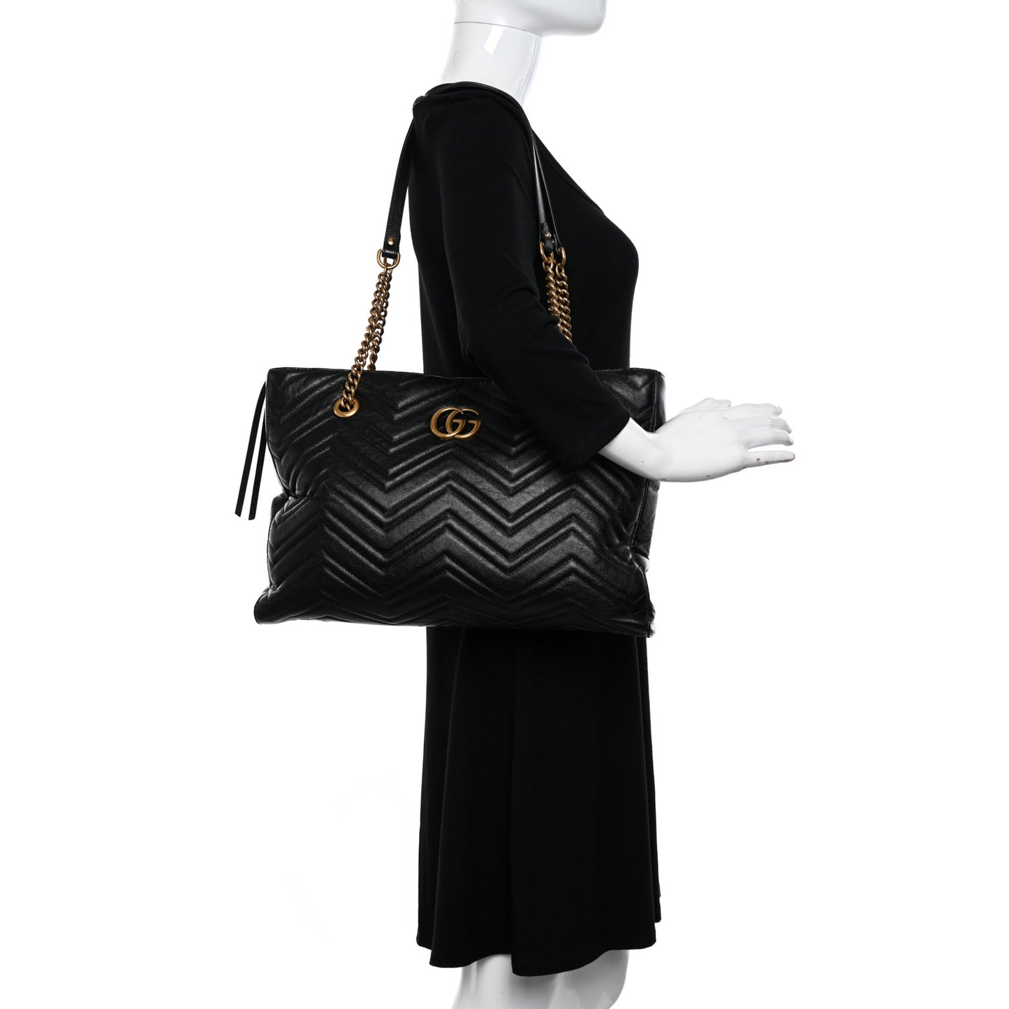 Vintage Calfskin Matelasse Medium GG Marmont Slim Tote Black