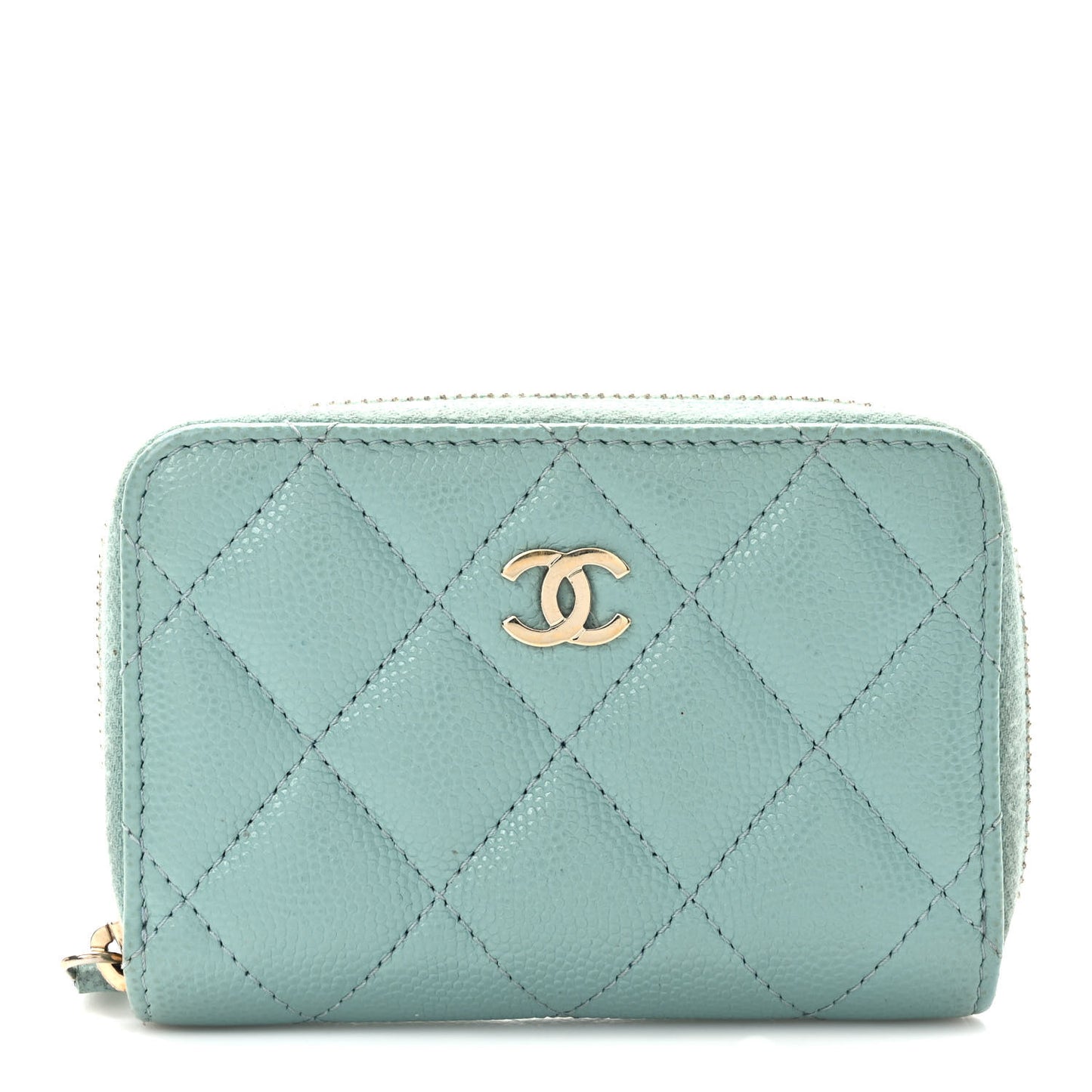 Caviar Quilted Zip Coin Purse Light Blue