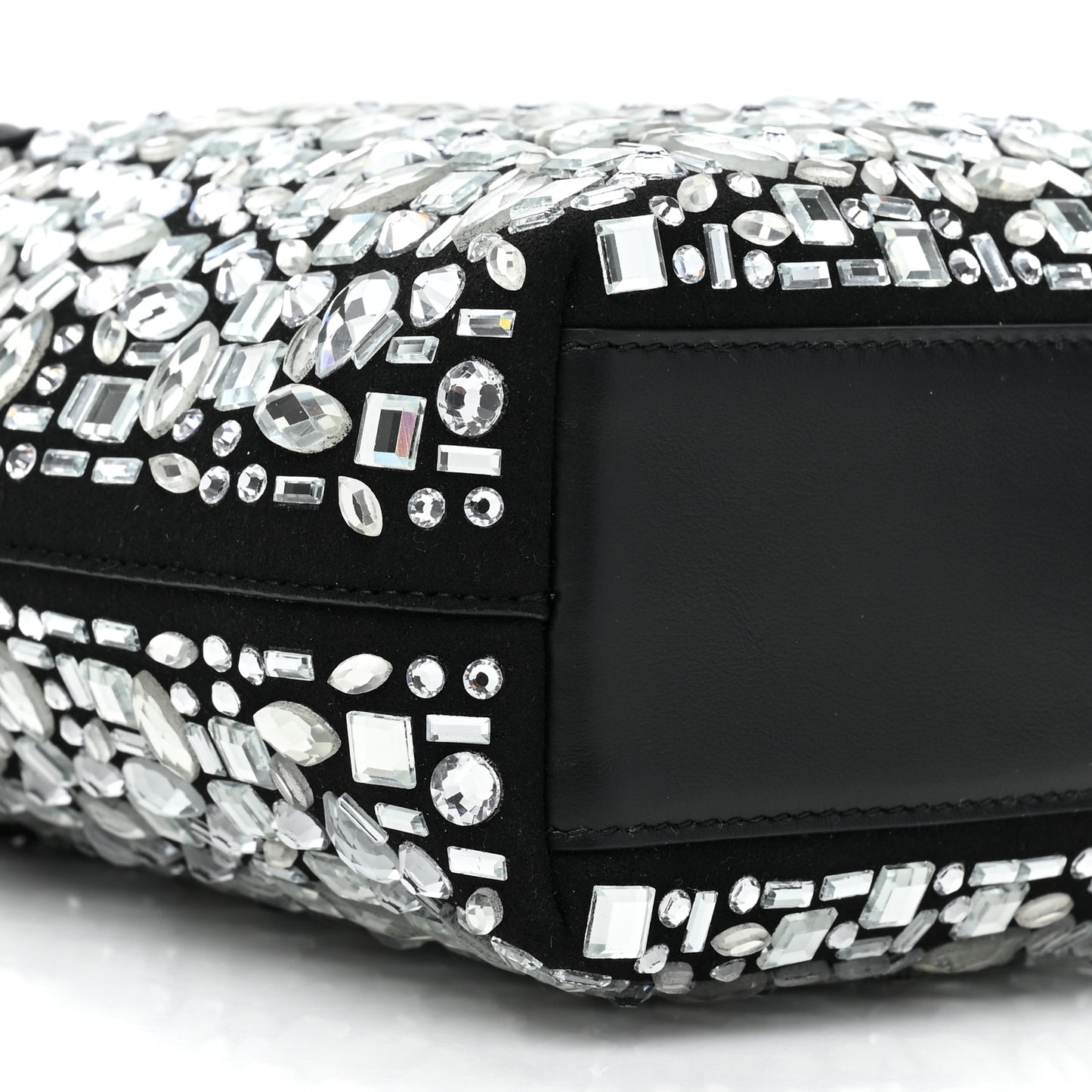 Suede Crystal Mosaic Top Handle Hobo Black