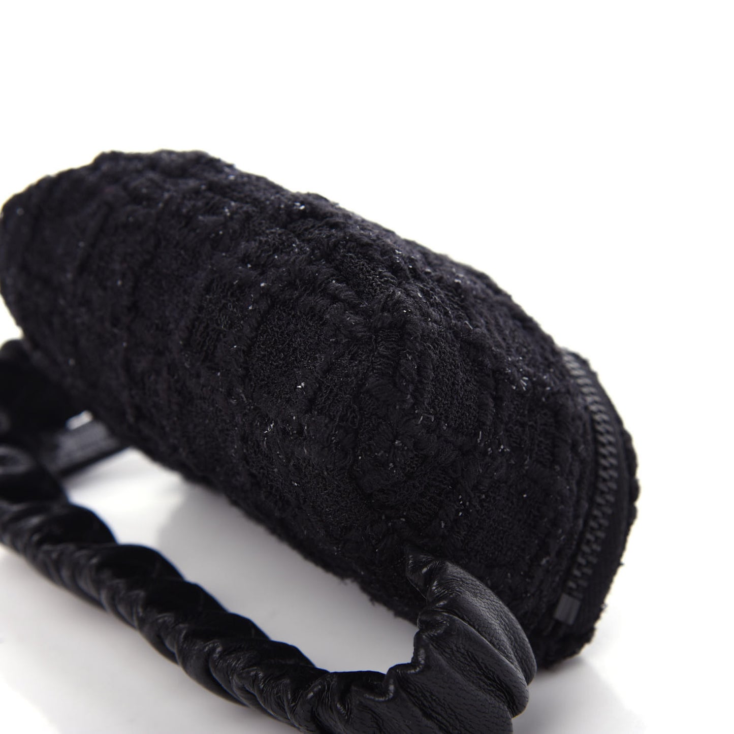 Tweed Lambskin Quilted Arm Coin Purse Black