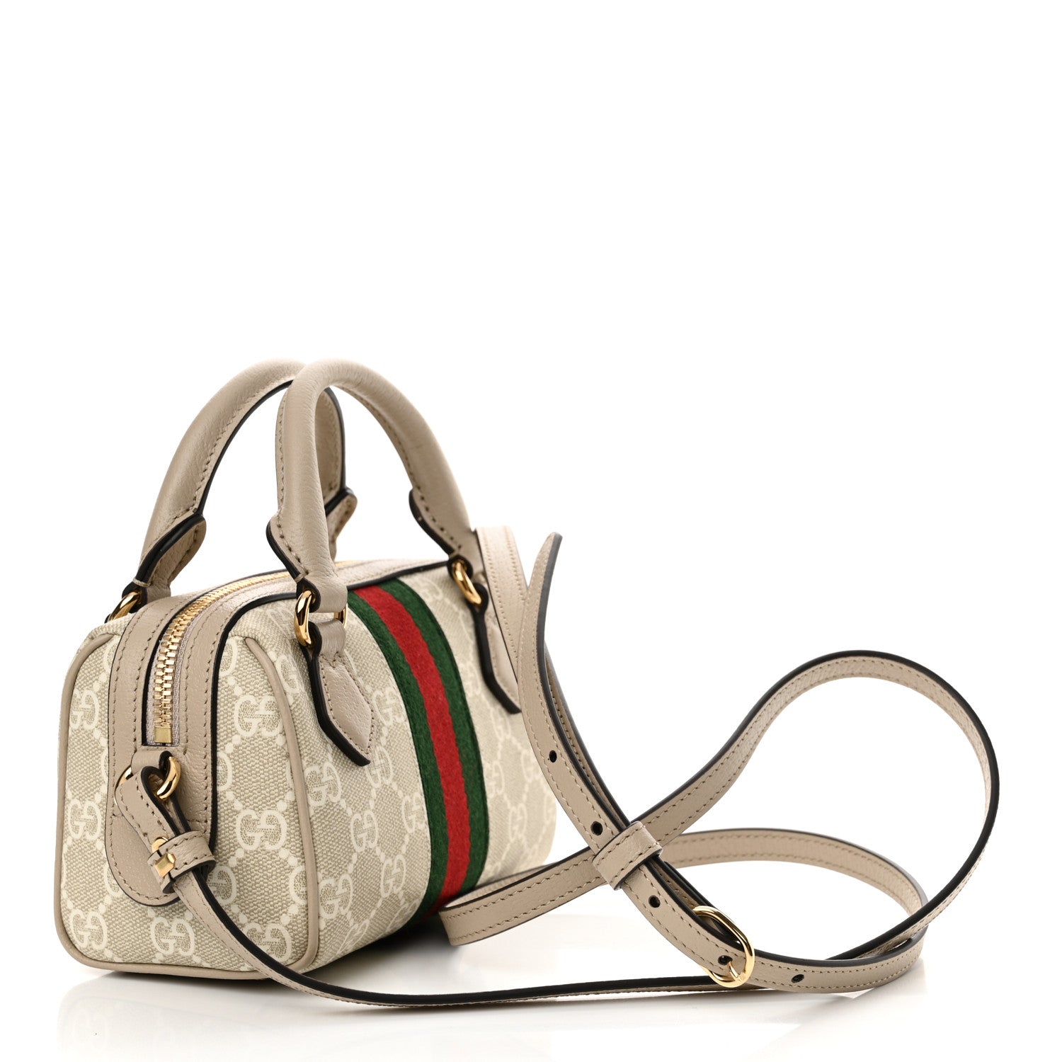 Gucci GG Supreme Monogram Textured Dollar Calfskin Web Super Mini Ophidia Top Handle Bowler Bag Beige Mystic White Oatmeal 3 of 13