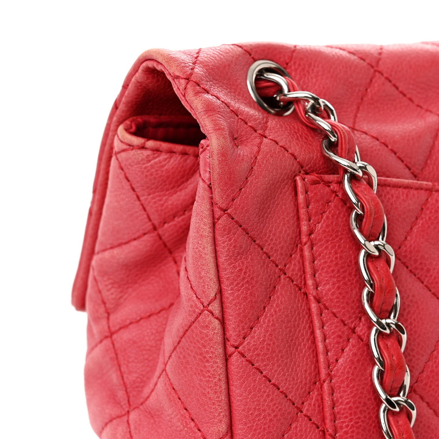 Washed Caviar Quilted Maxi Single Flap Fuchsia