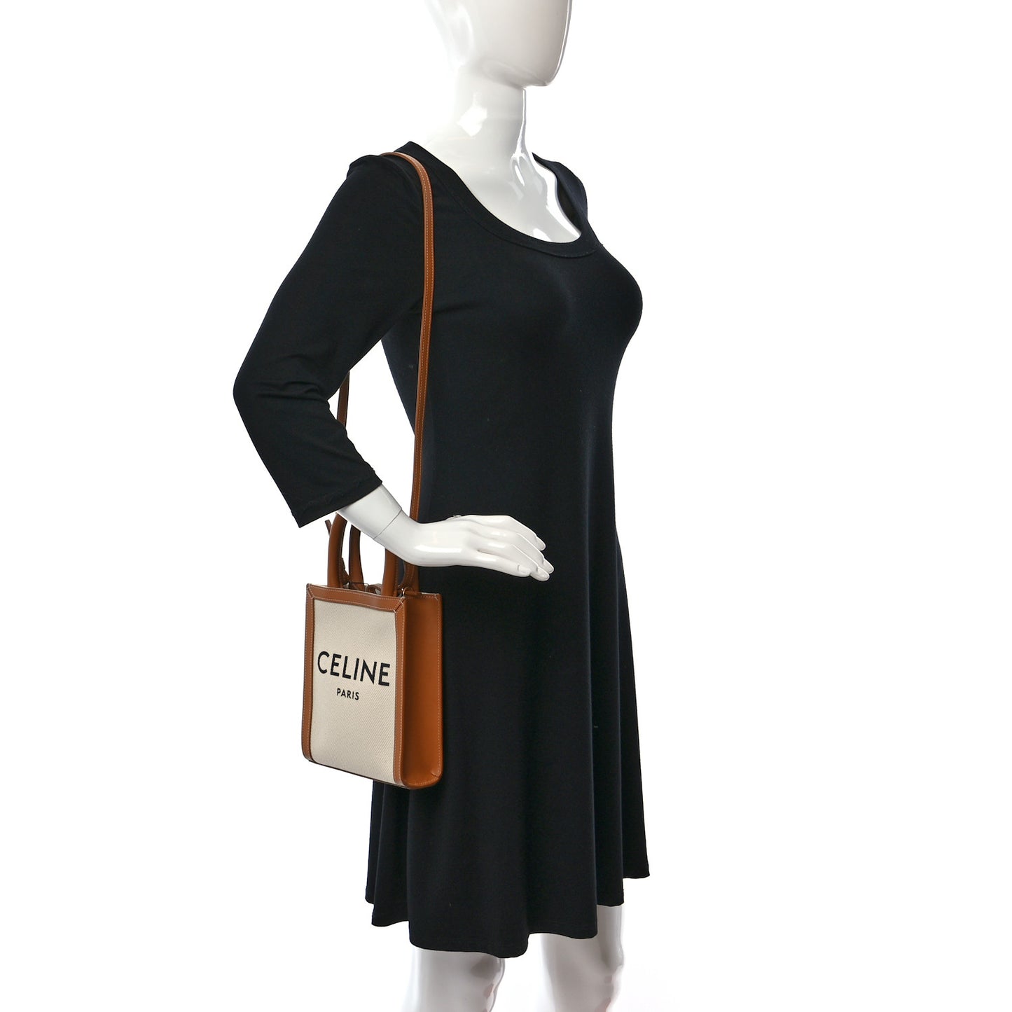 Canvas Calfskin Mini Vertical Cabas Natural Tan