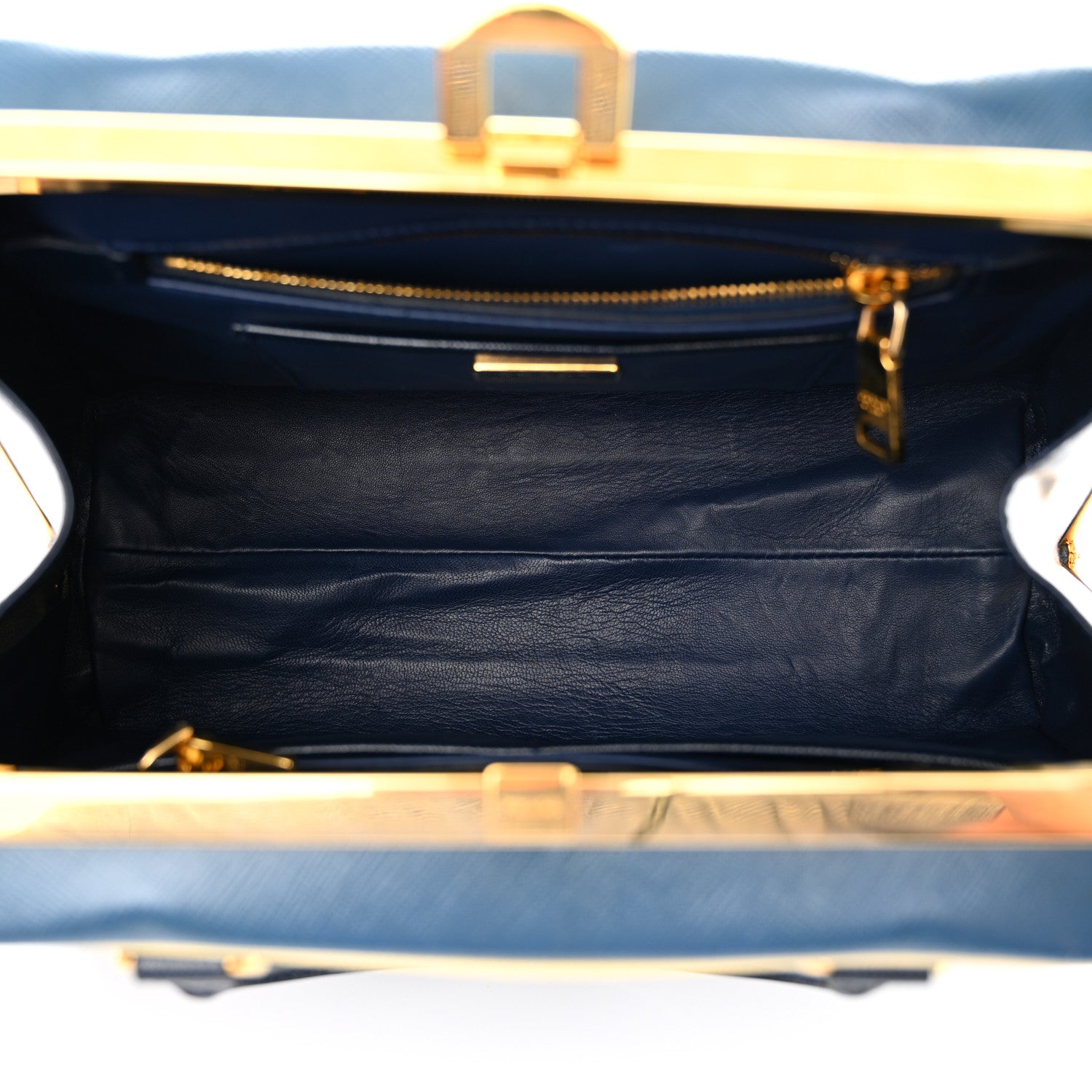Prada Saffiano Vernice Pyramid Bag Black Bluette 5 of 14