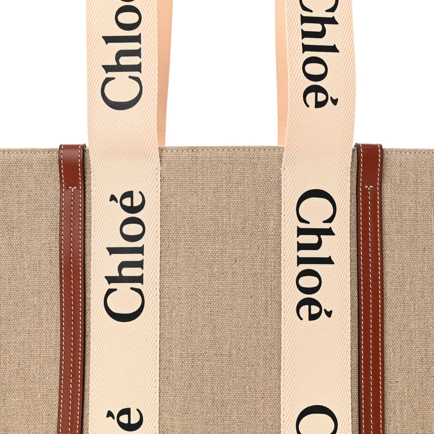 Linen Calfskin Medium Woody Ribbon Tote White Brown