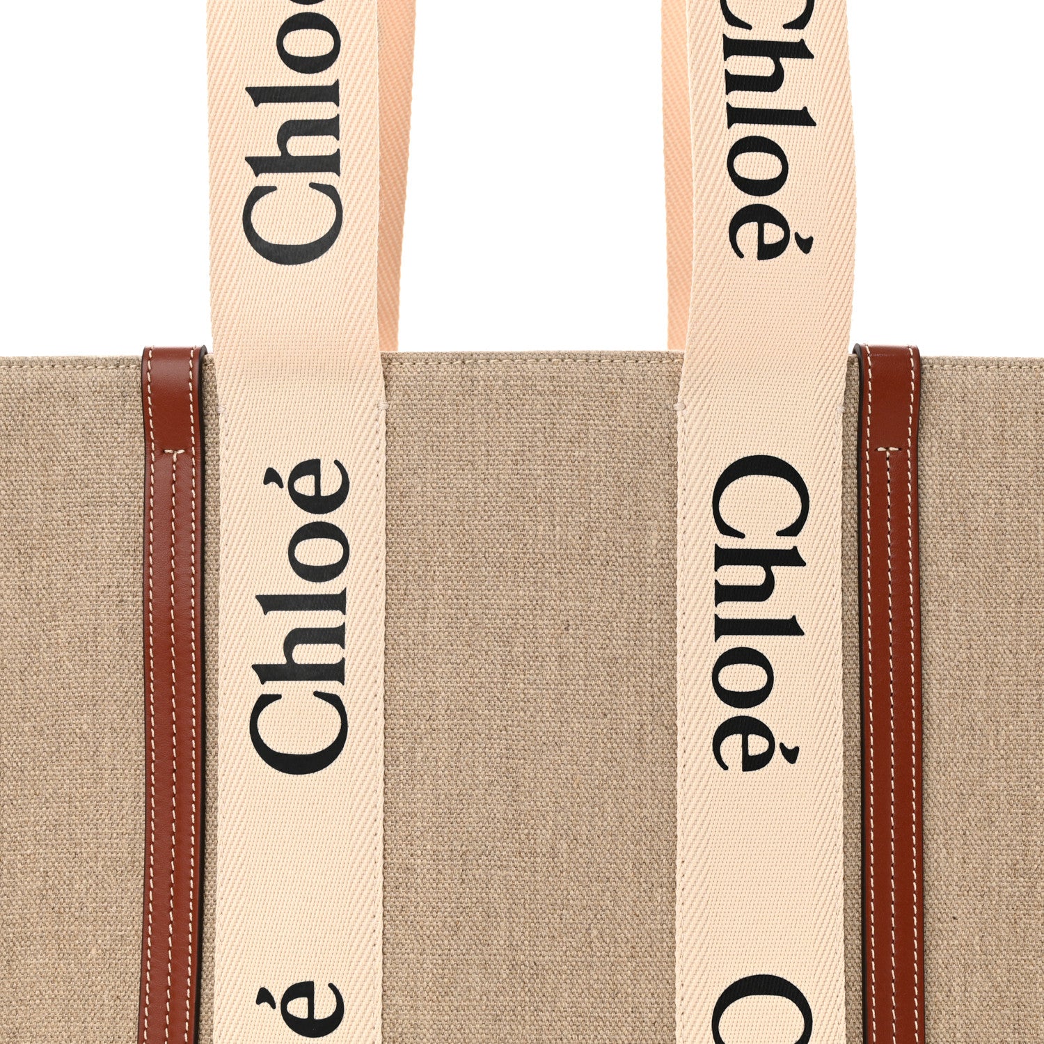 Chloe Linen Calfskin Medium Woody Ribbon Tote White Brown 8 of 15