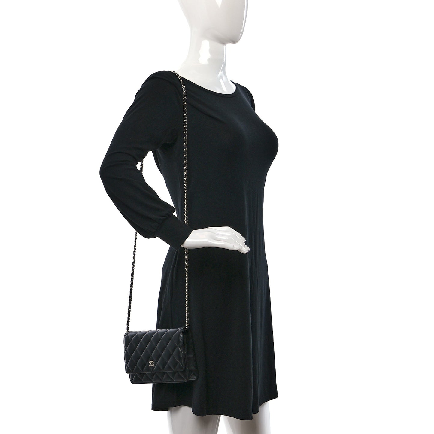 Lambskin Quilted Wallet On Chain WOC Black