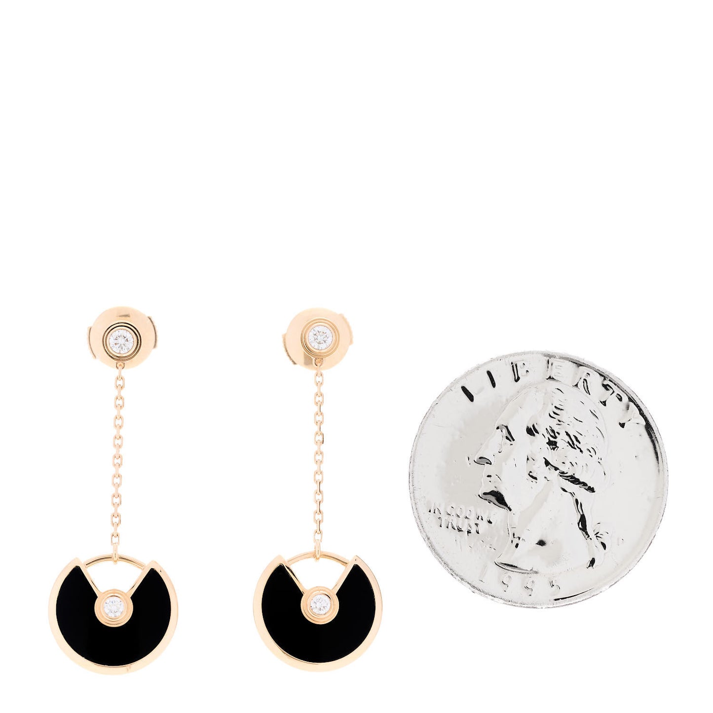18K Pink Gold Diamond Black Onyx Amulette de Cartier Drop Earrings