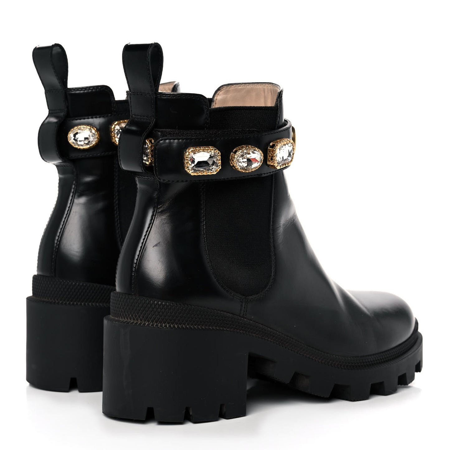 Calfskin Crystal GG Trip Chelsea Ankle Boots 36 Black