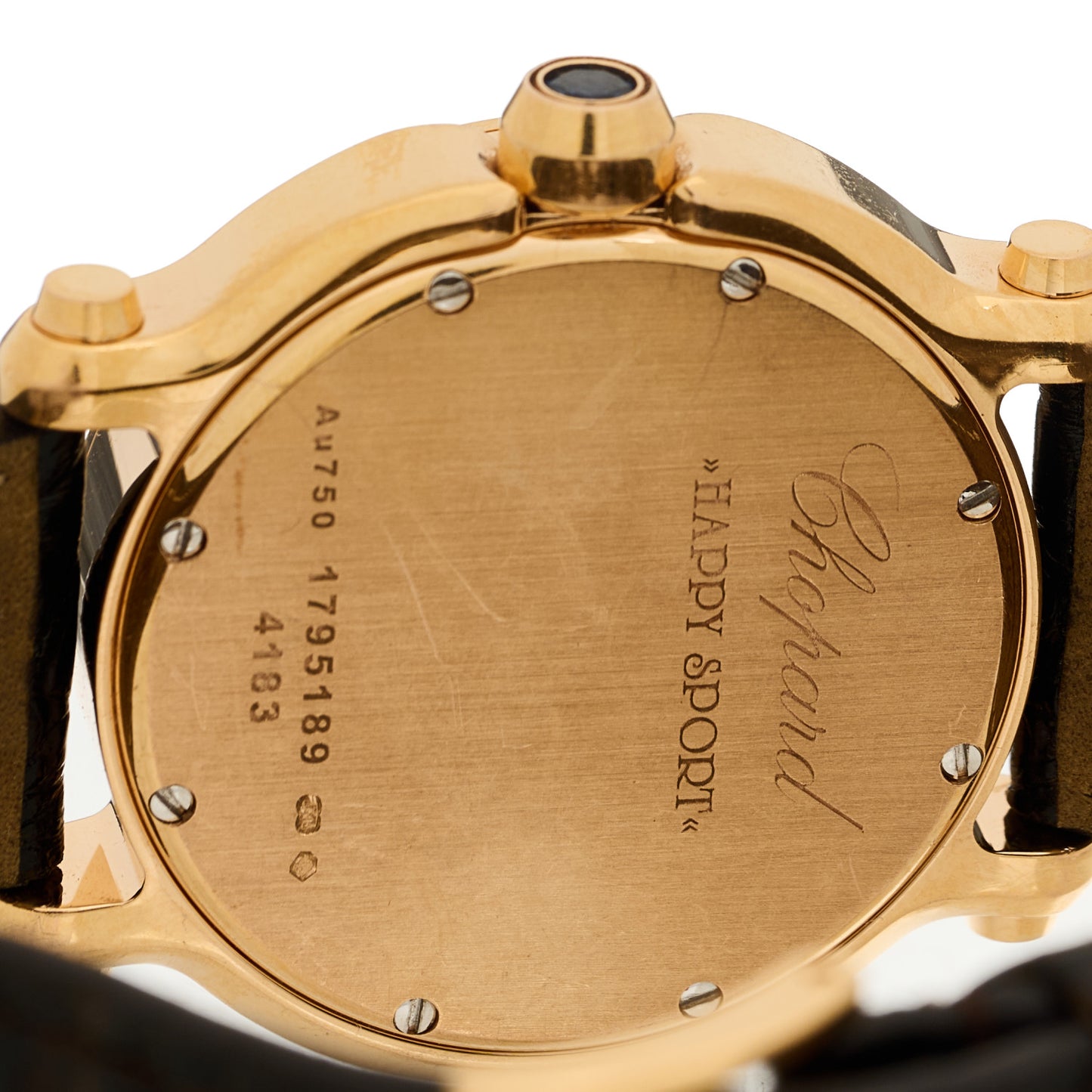 18K Rose Gold Alligator 7 Diamond 36mm Happy Sport Quartz Watch