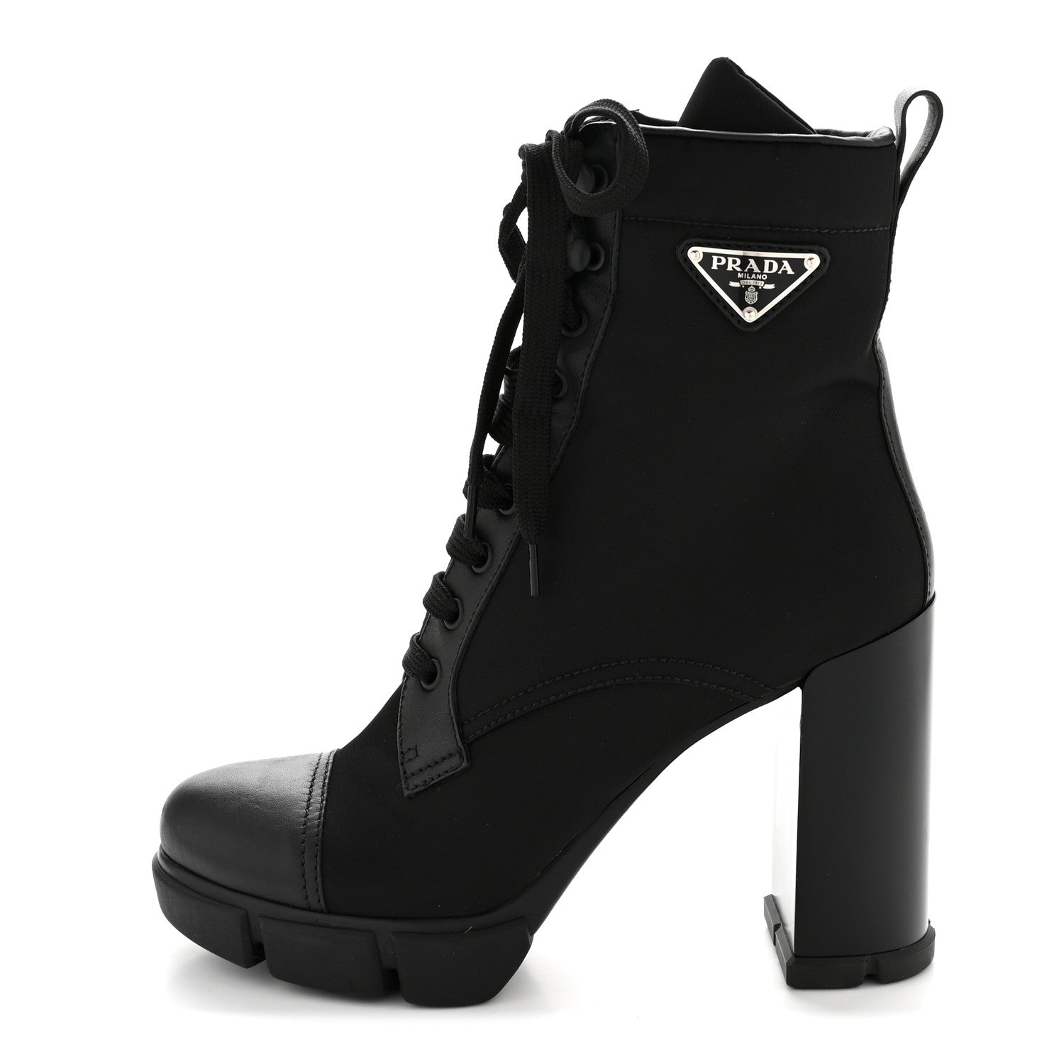 Prada Spazzolato Re-Nylon Metal Triangle Logo 110mm Ankle Boots 40