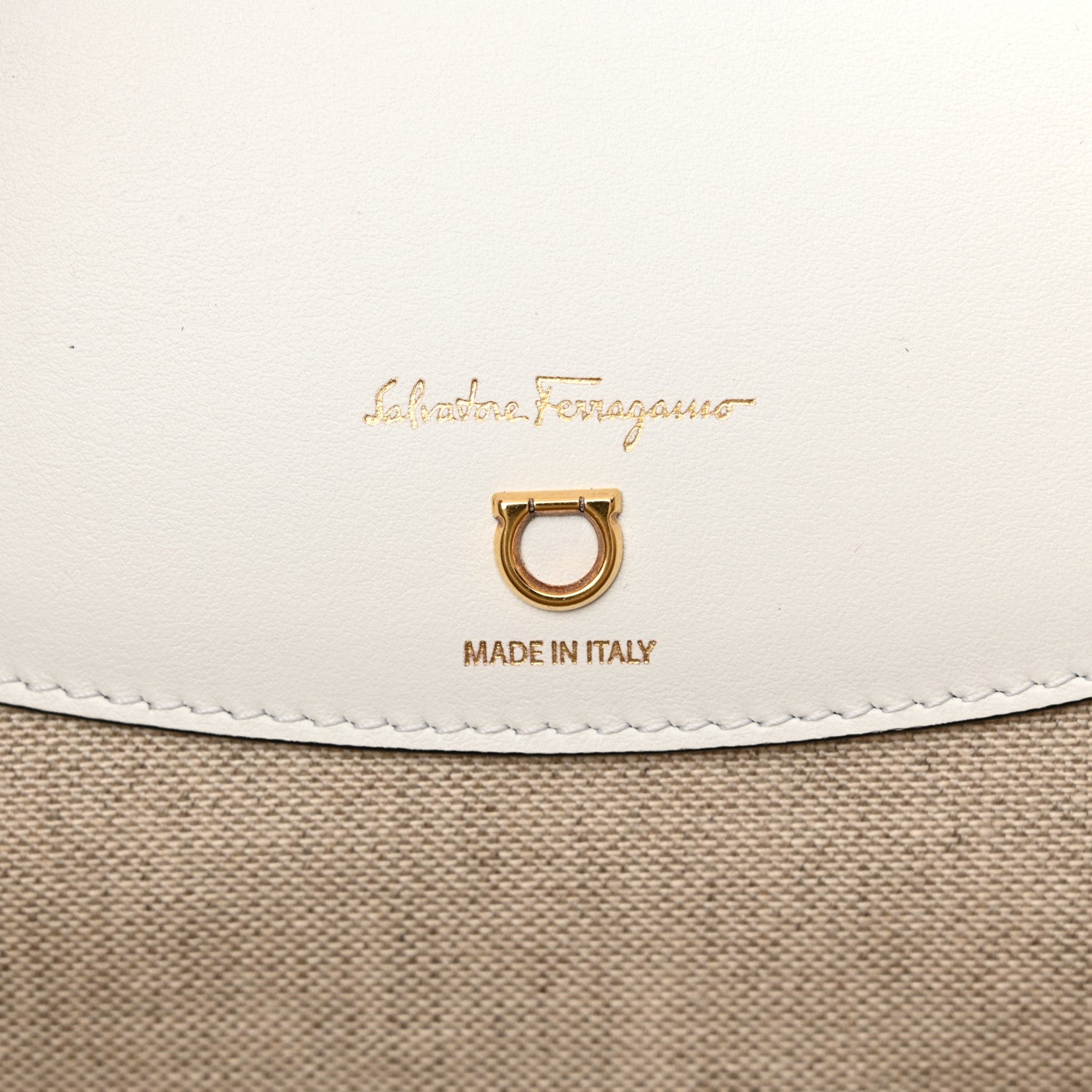 Salvatore Ferragamo Canvas Calfskin Gancini Tote White Beige 7 of 12