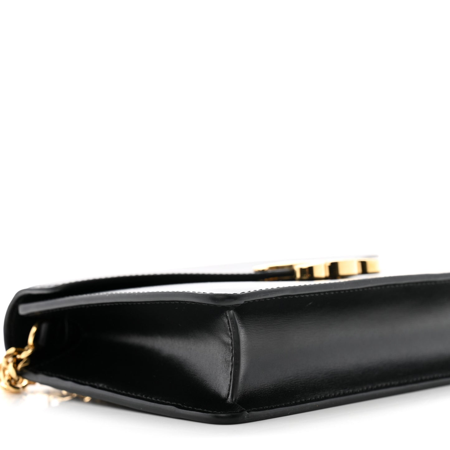 Shiny Calfskin Triomphe Margo Wallet on Chain Black