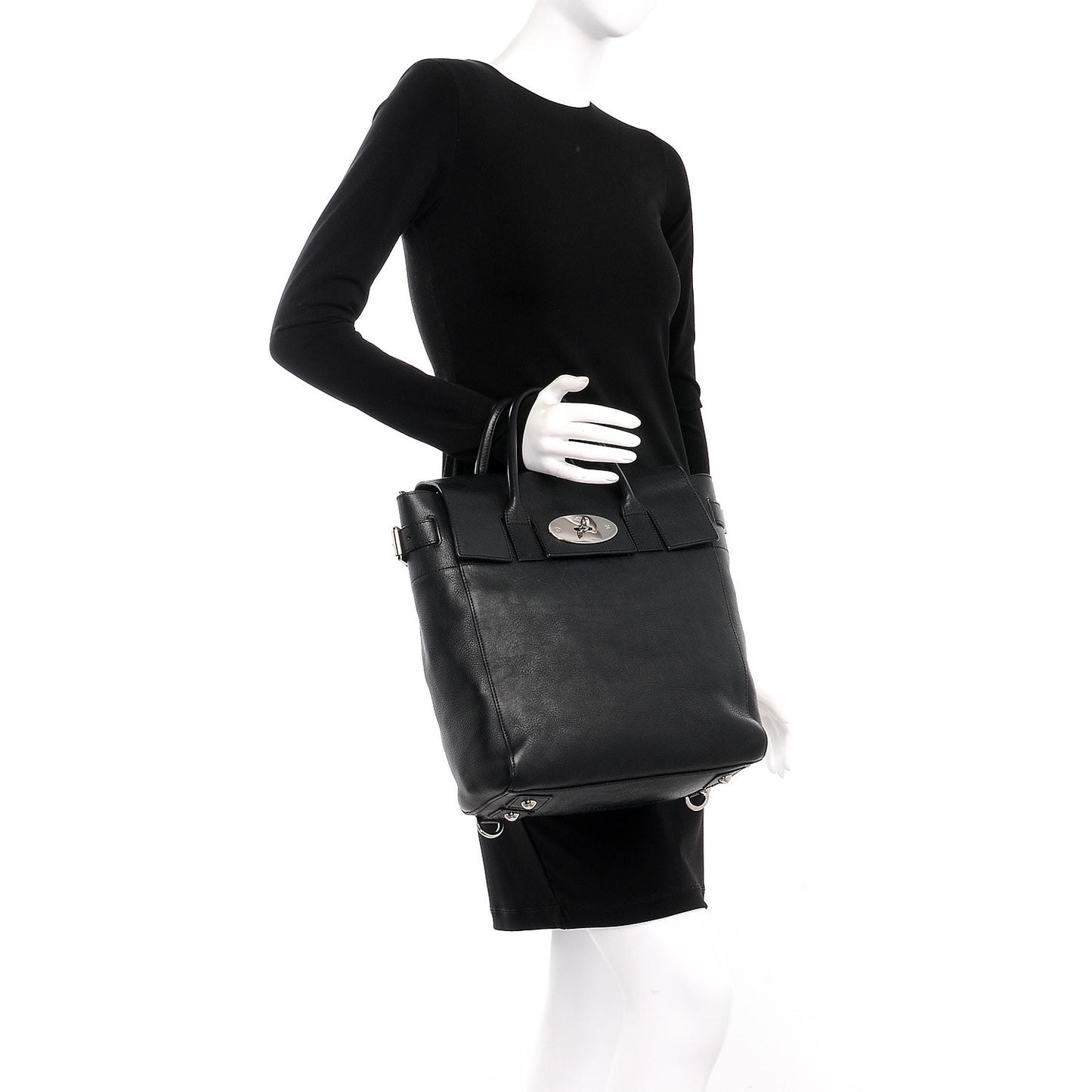 Natural Leather Large Cara Delevingne Convertible Satchel Black
