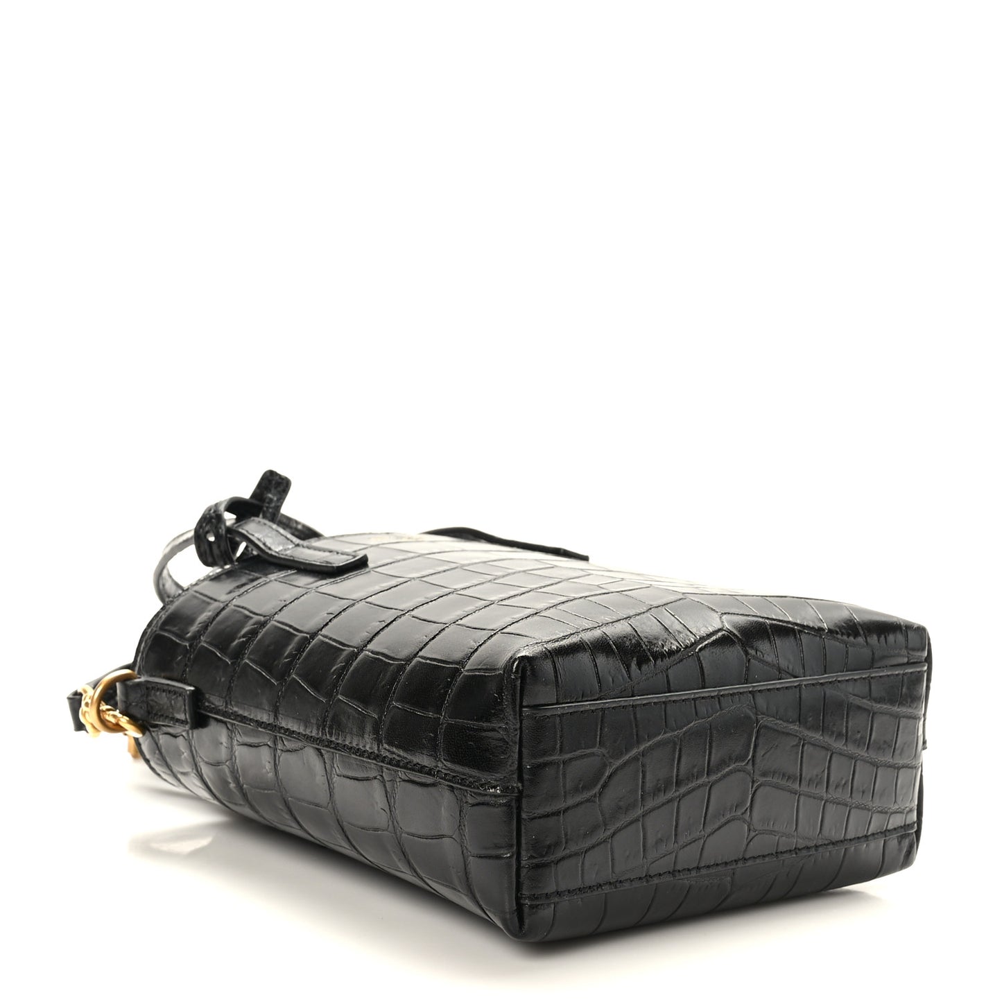 Calfskin Crocodile Embossed Paris Mini Toy Shopper Tote Black