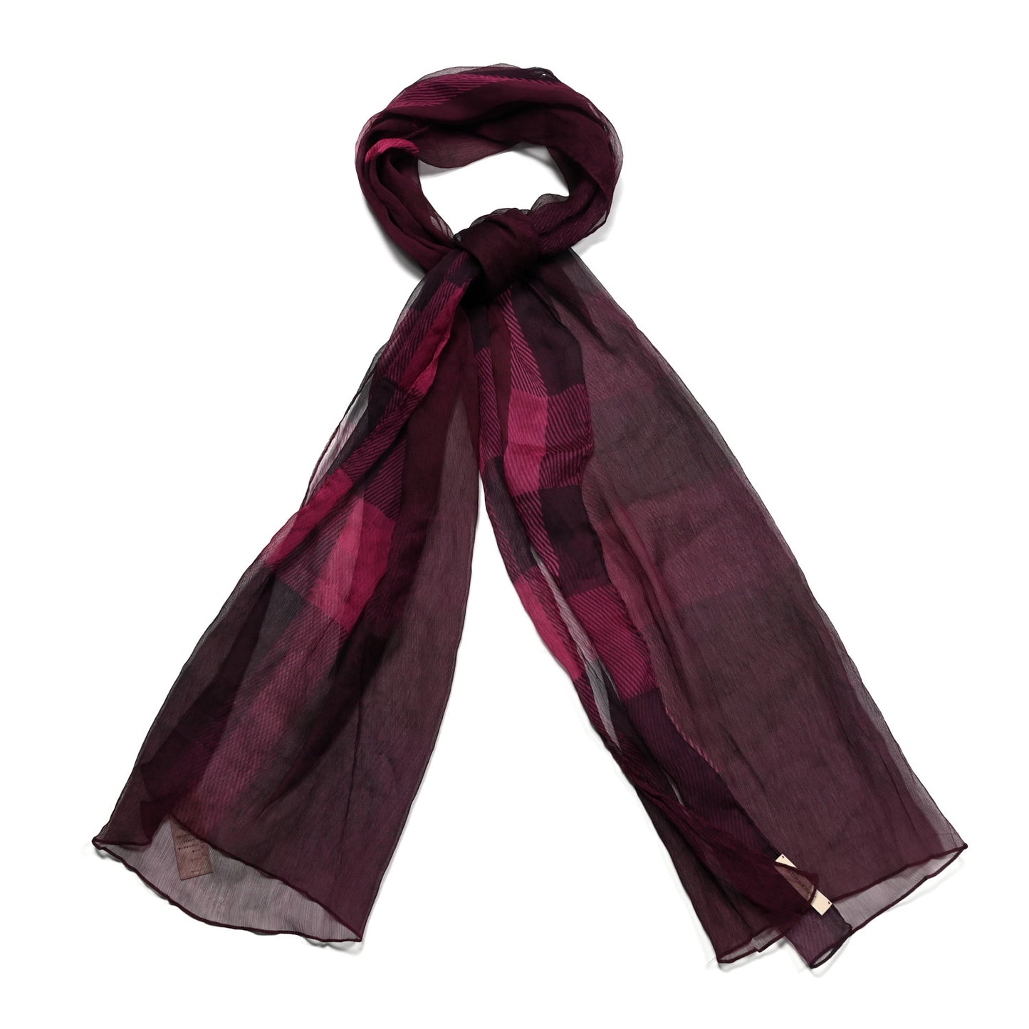 Silk Gauze Giant Check Scarf Claret