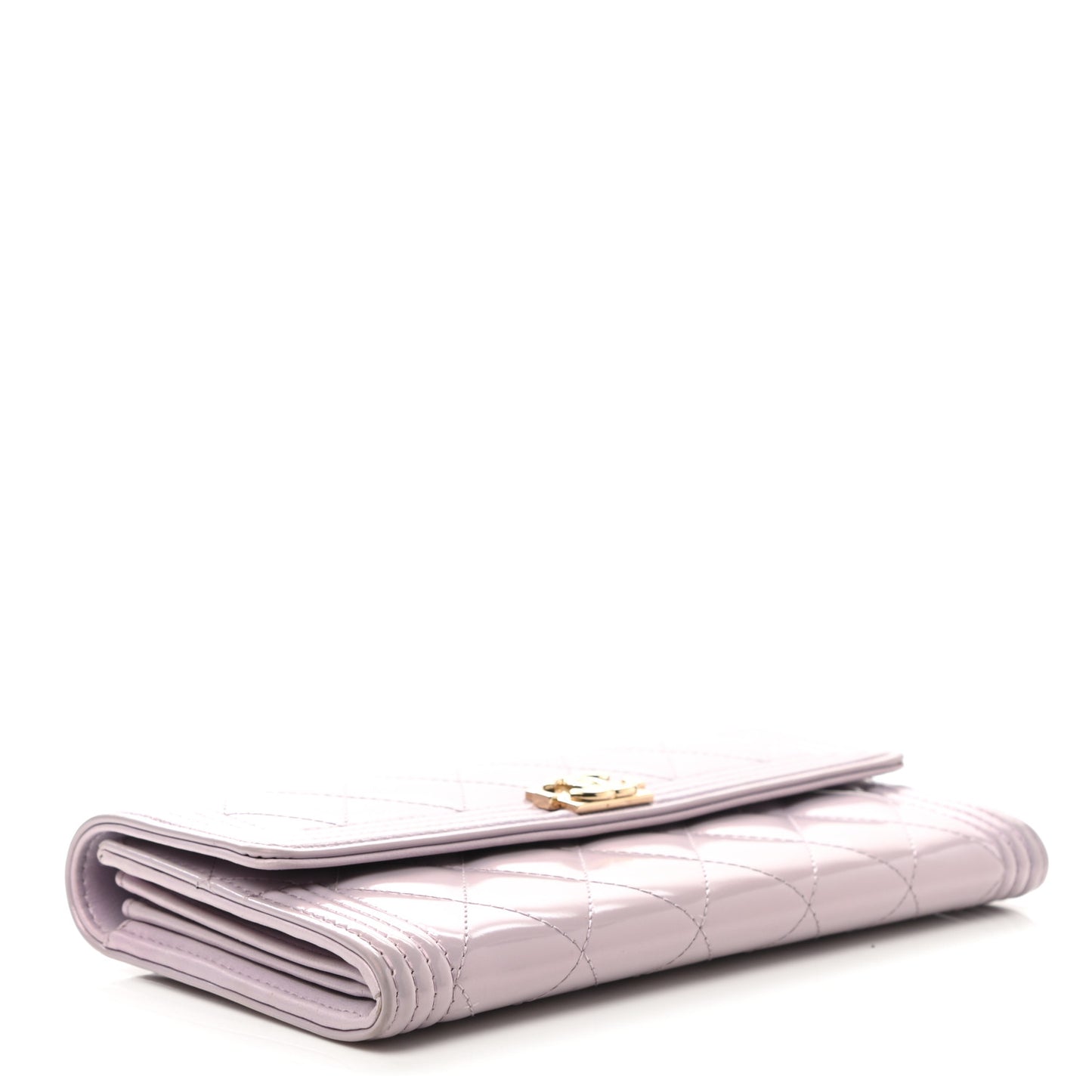 Patent Calfskin Quilted Boy Flap Wallet Light Purple