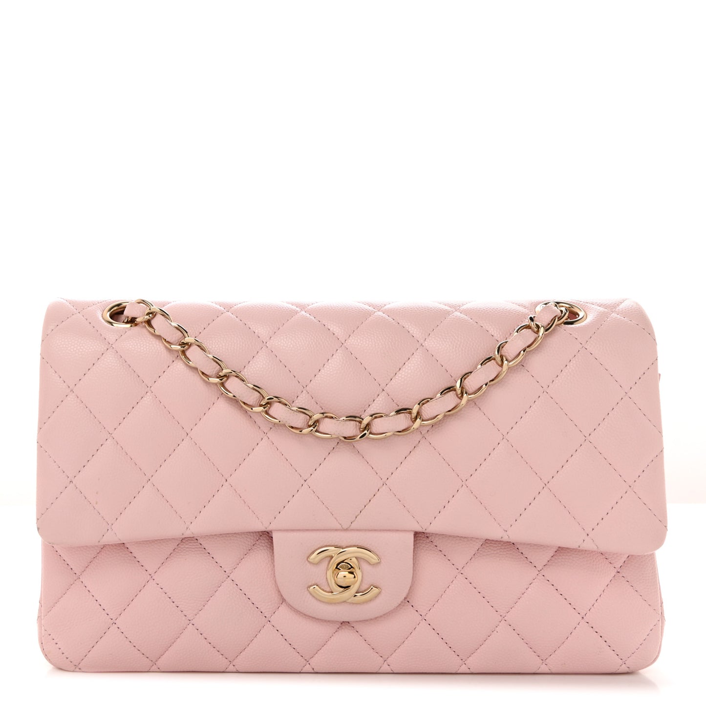 Caviar Quilted Medium Double Flap Light Pink